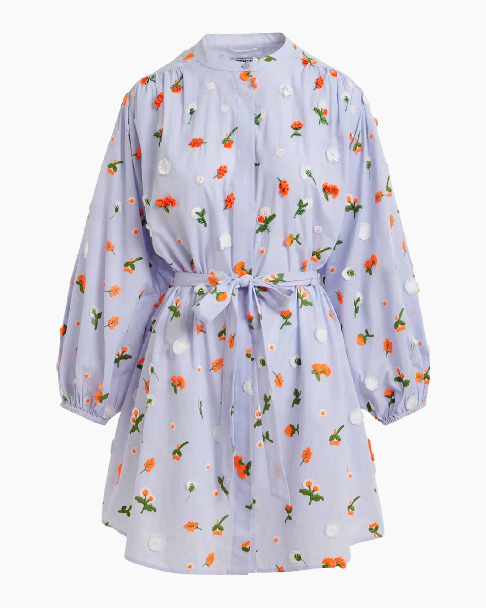 dress, floral, embroidery, belt, long-sleeve