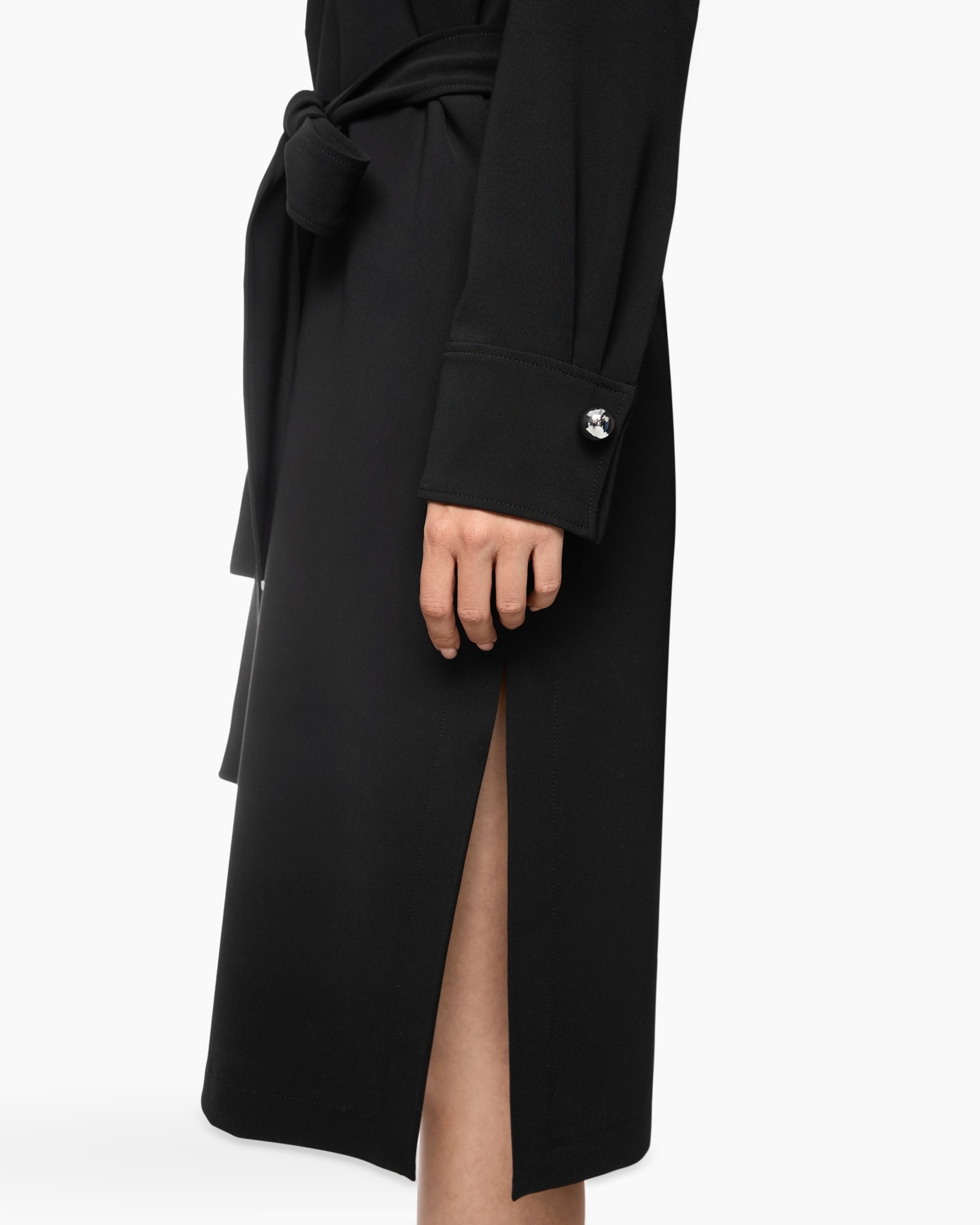 coat, black, long, slit, sleeve cuff
