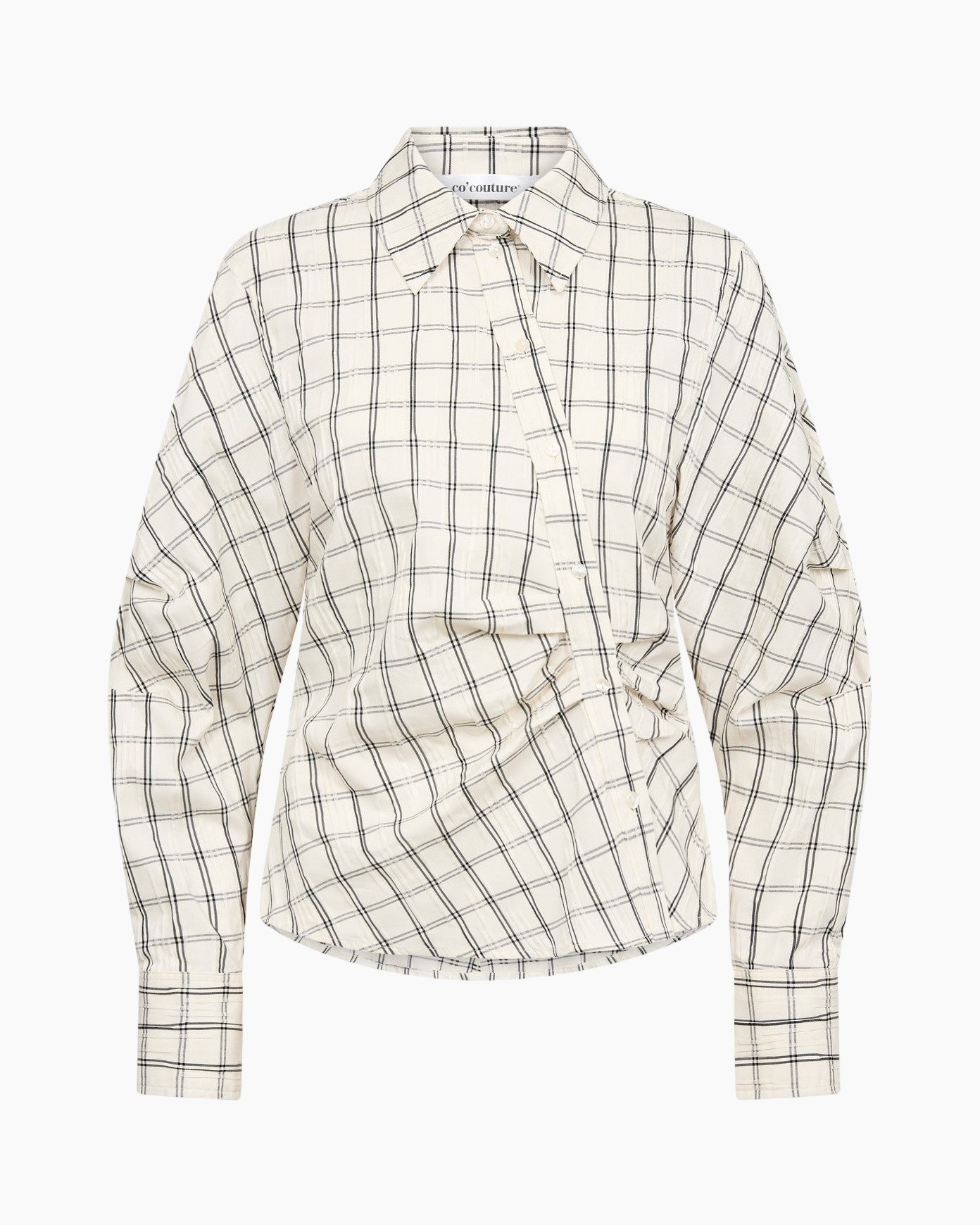 shirt, plaid, long-sleeve, collared, wrap-overlap