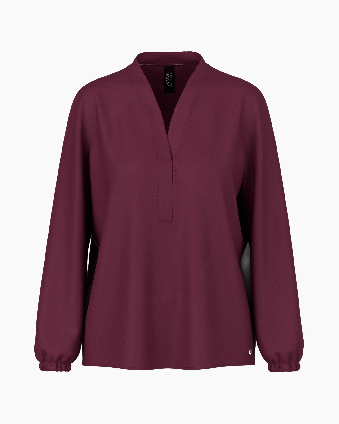 blouse, longsleeve, burgundy, V-neck, solid