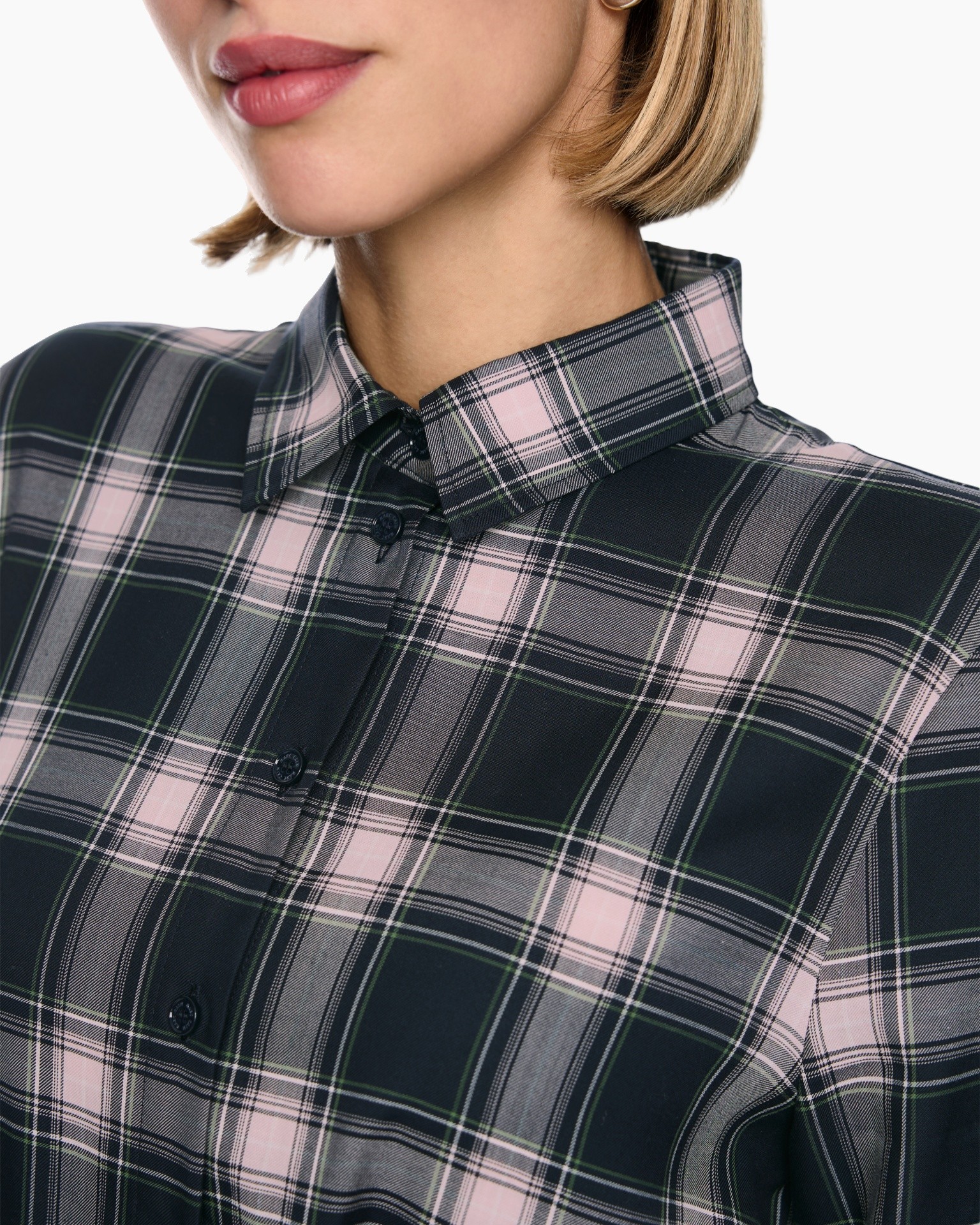 plaid, shirt, button-down, collar, women