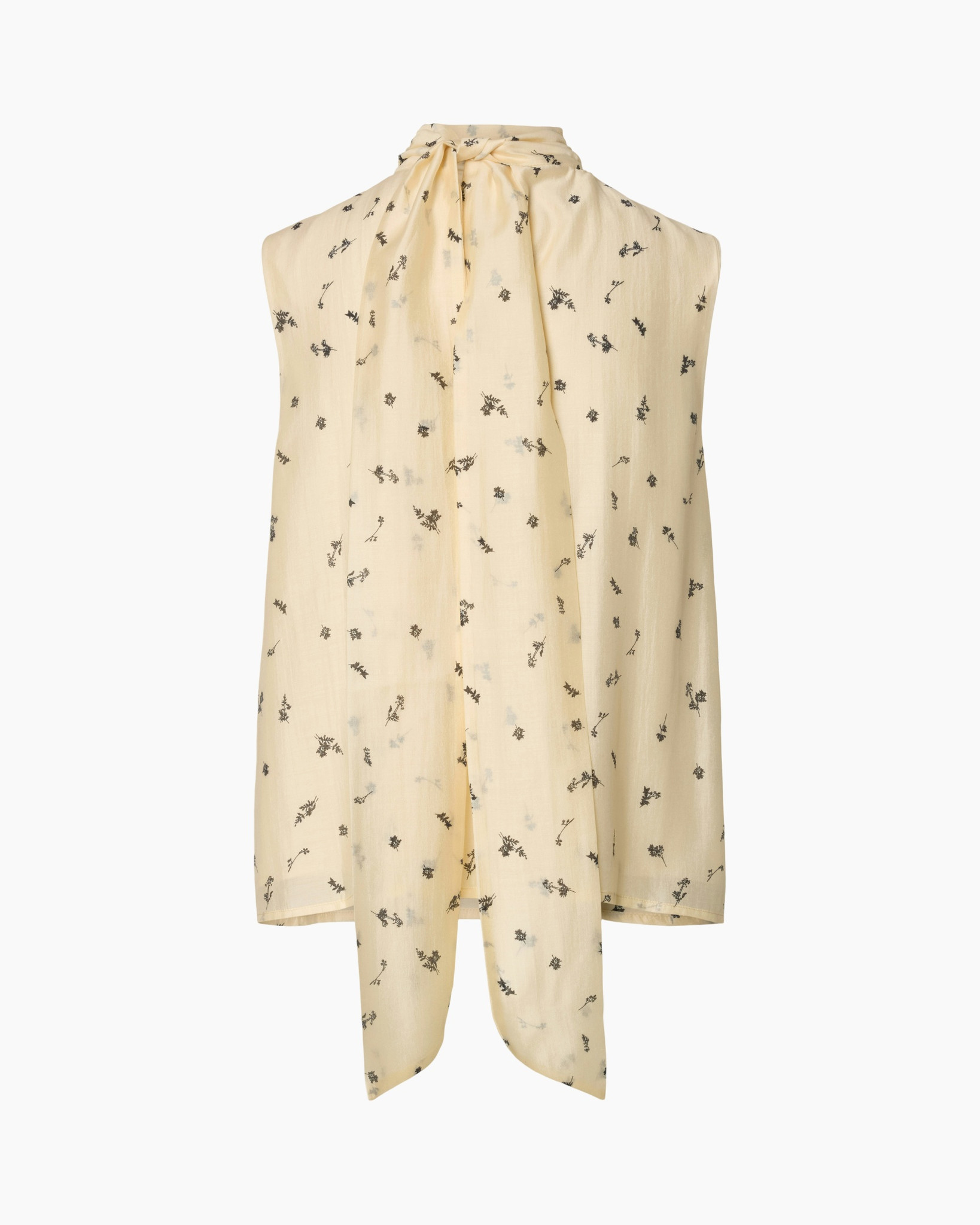 top, scarf, beige, floral, knotted-tabric