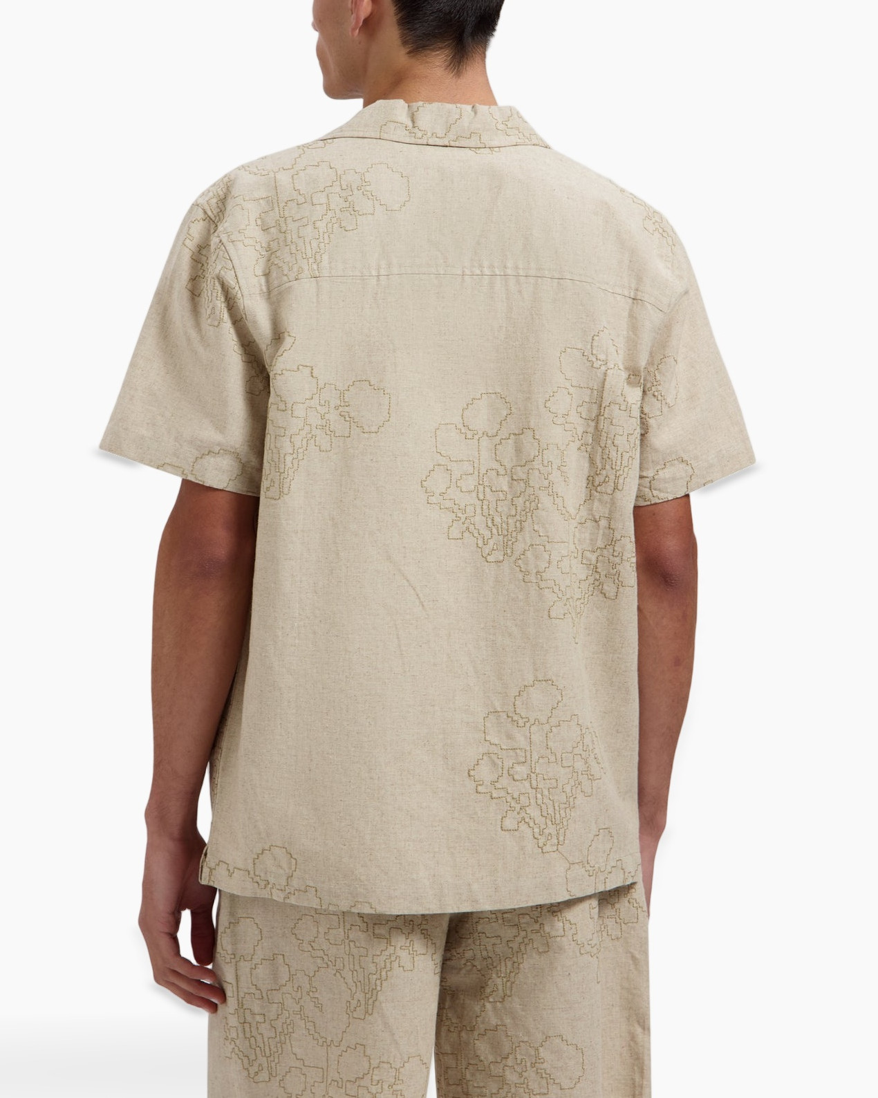 short-sleeve shirt, matching set, beige shirt, patterned shirt, linen look