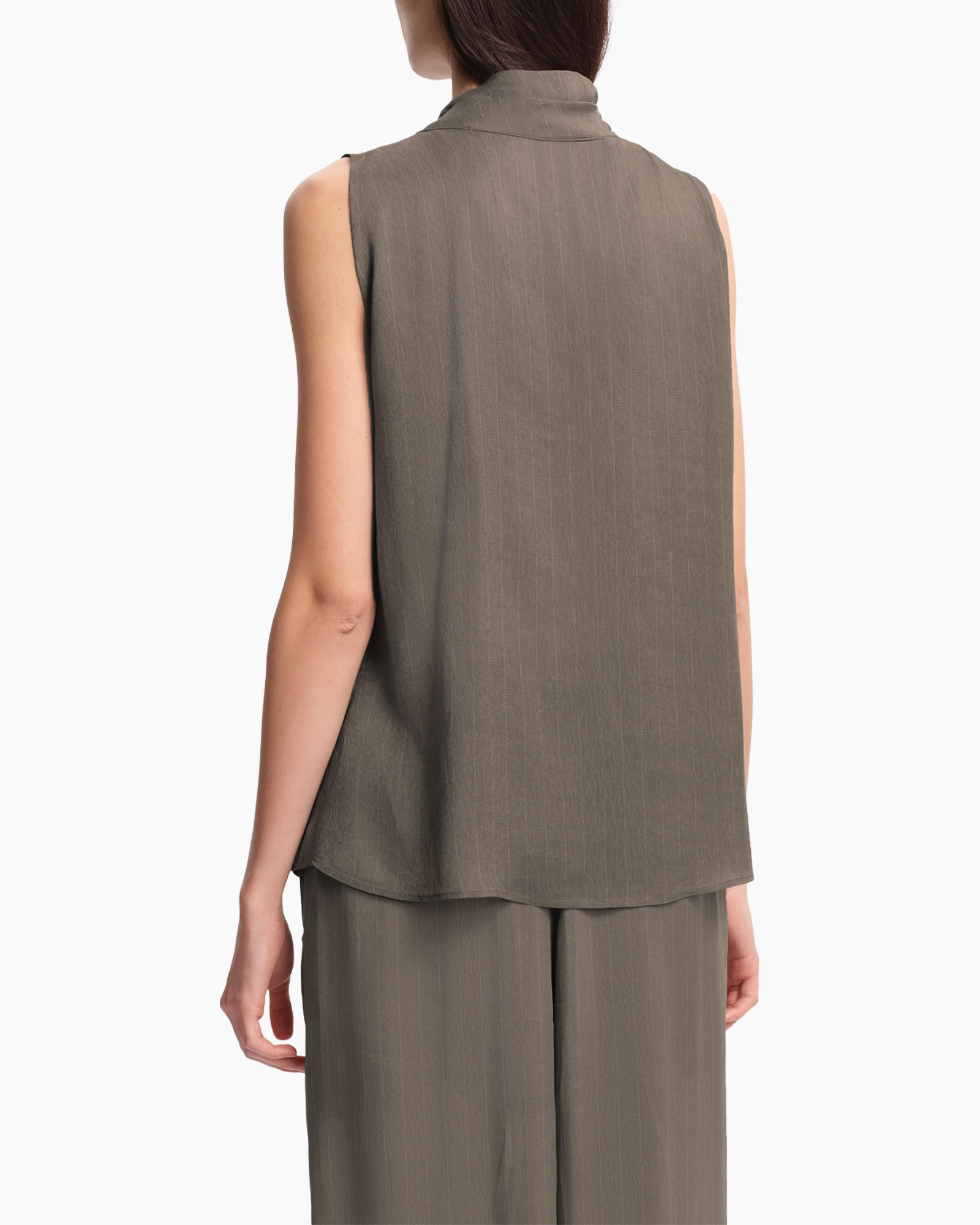 sleeveless top, draped neckline, plain knit, olive, tunic