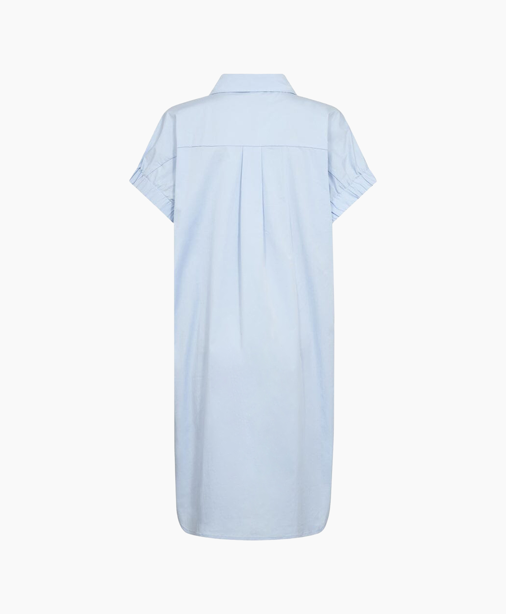 shirt dress, light blue, button-down, collared, short sleeve