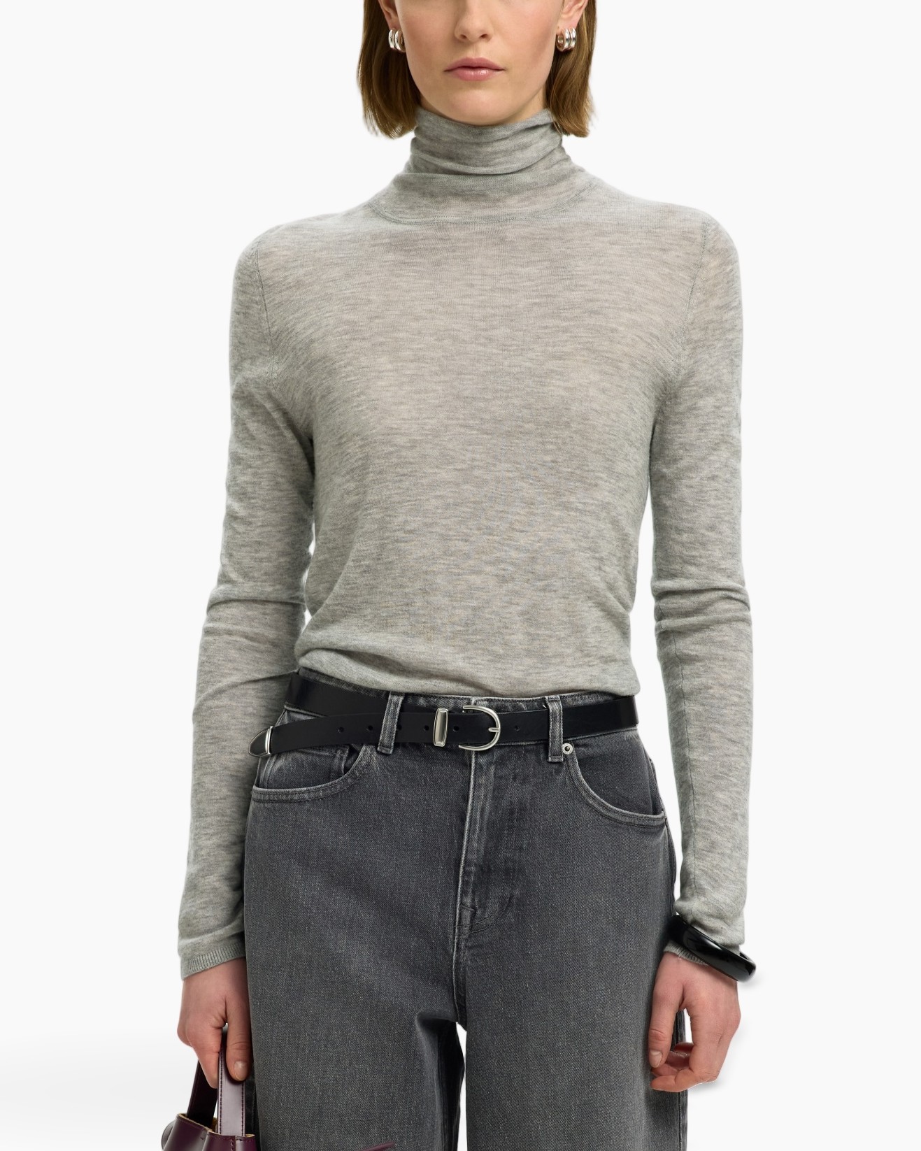 Top Vendy Wool Ls Knit Roll Neck Noo Licht Grijs