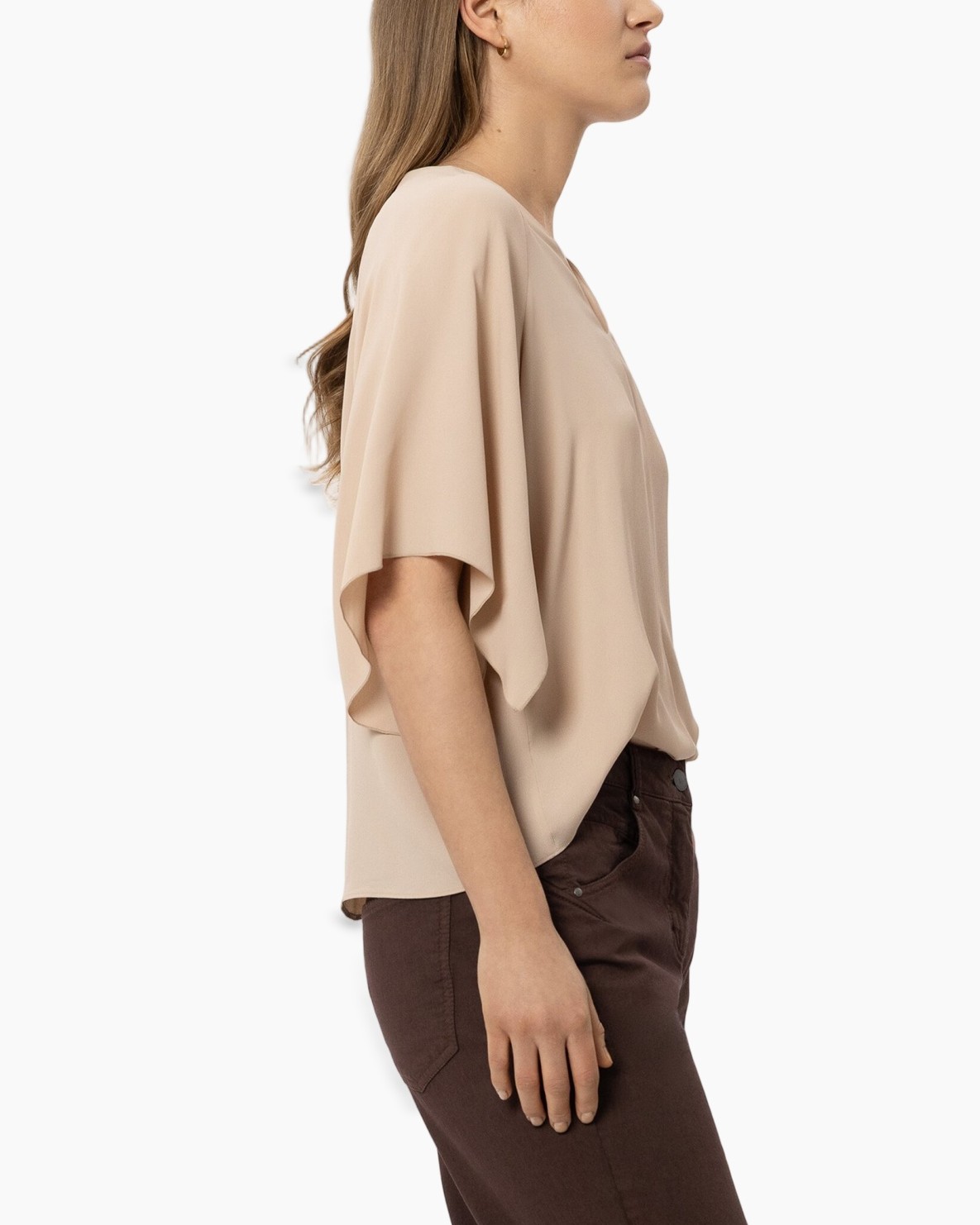 blouse, peasant sleeve, v-neck, beige, long sleeve