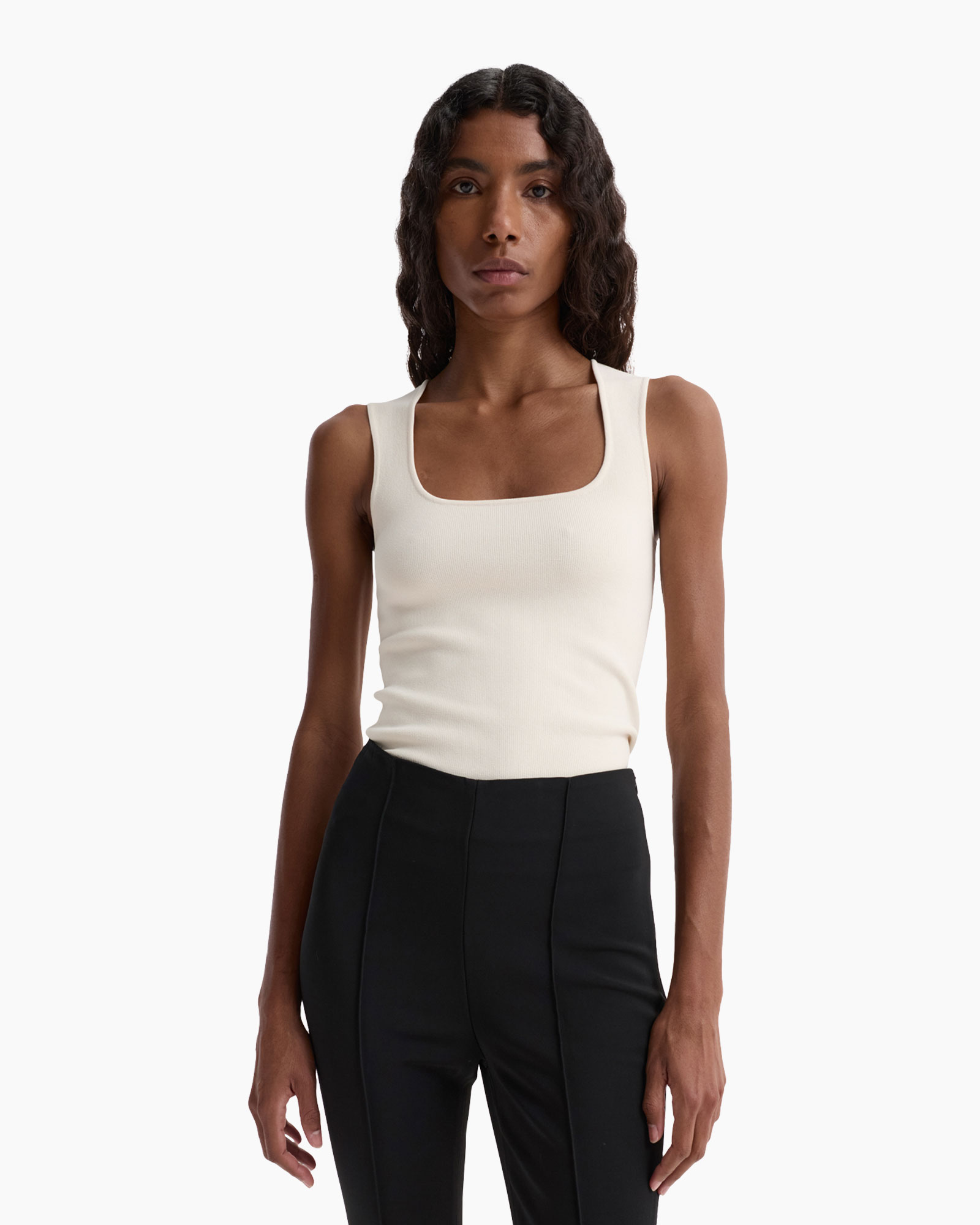 tank top, sleeveless, cream, knit, bodycon