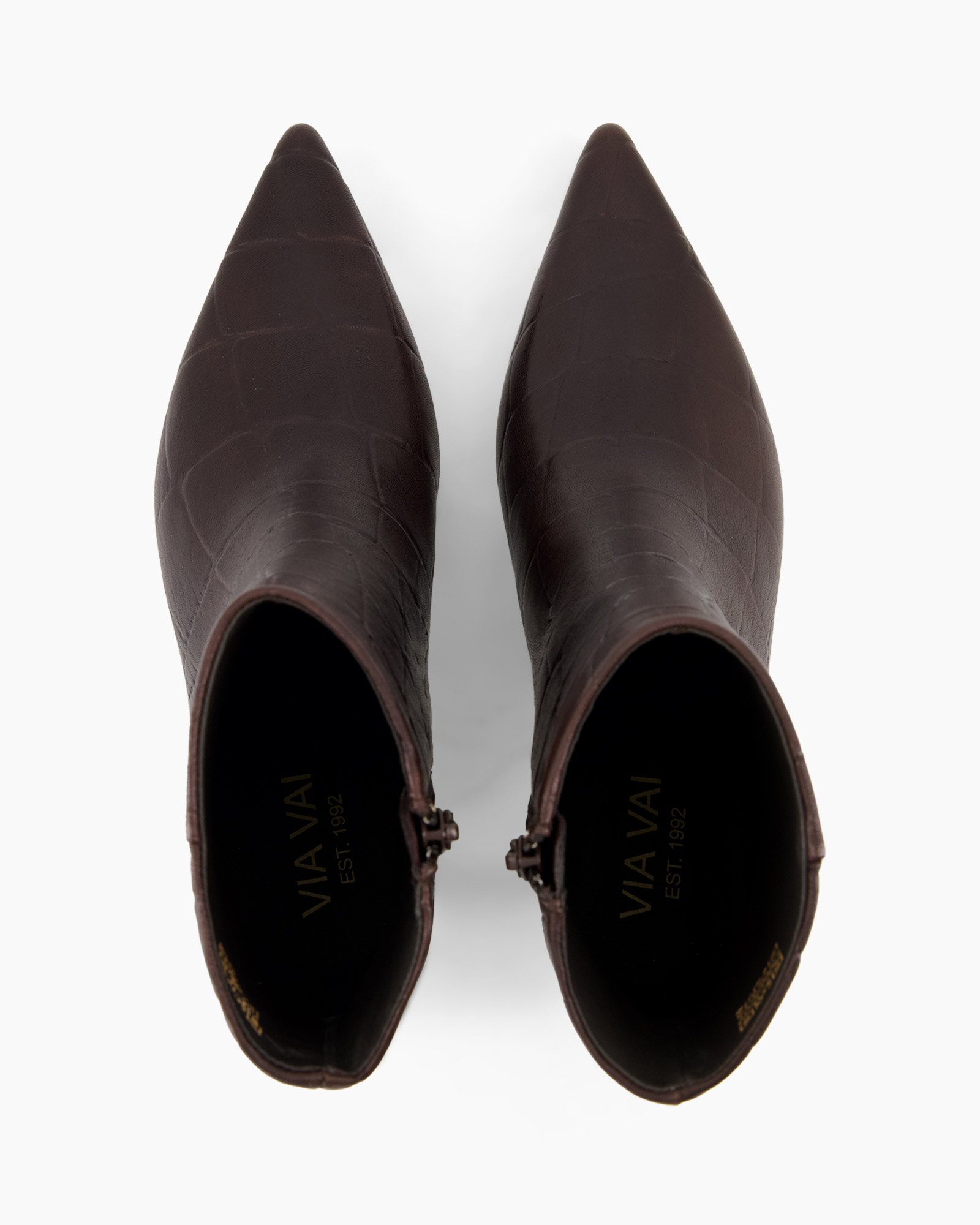ankle boots, brown, leather, pointed toe, zip closure
