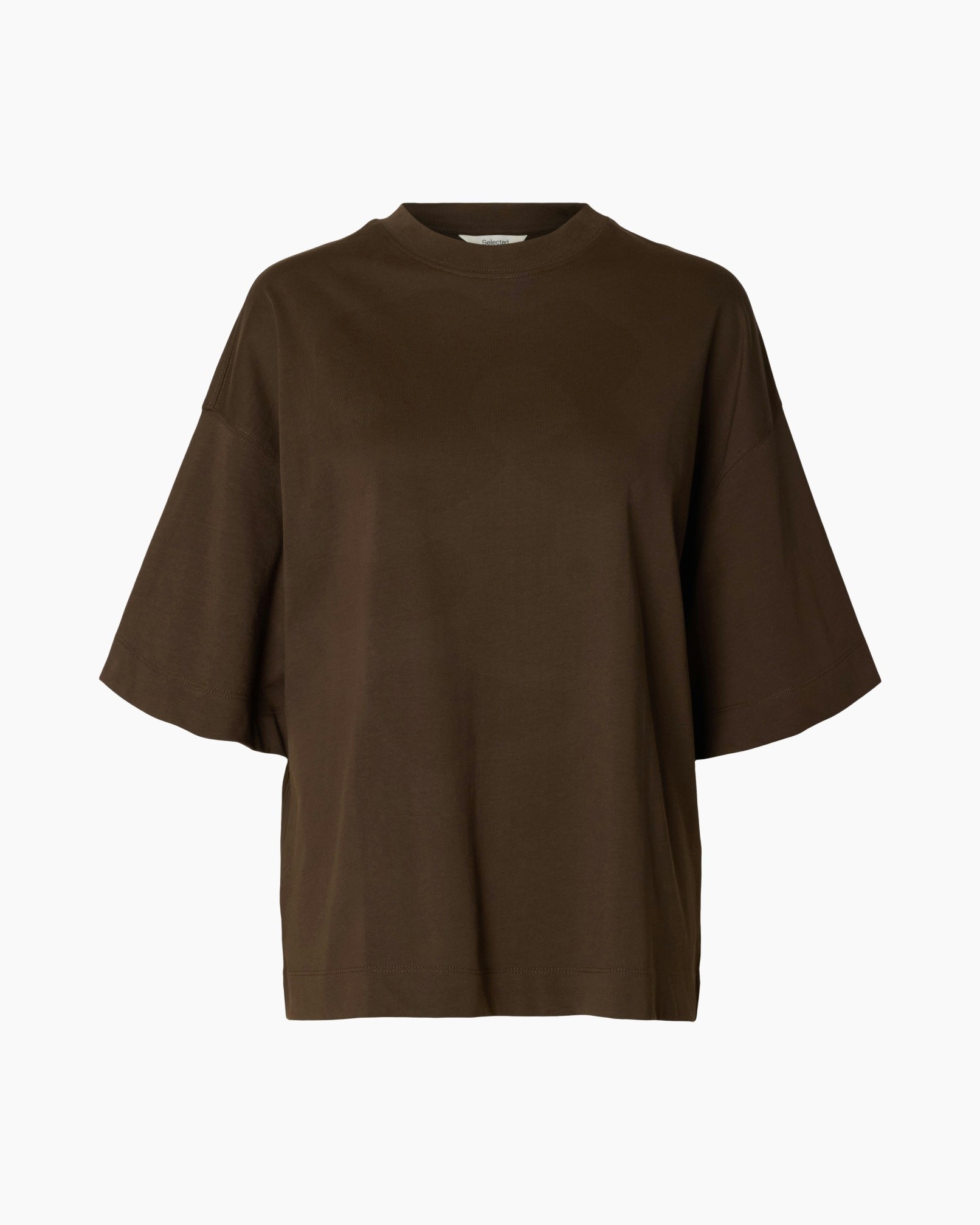 t-shirt, brown, oversized, short-sleeve, crew neck