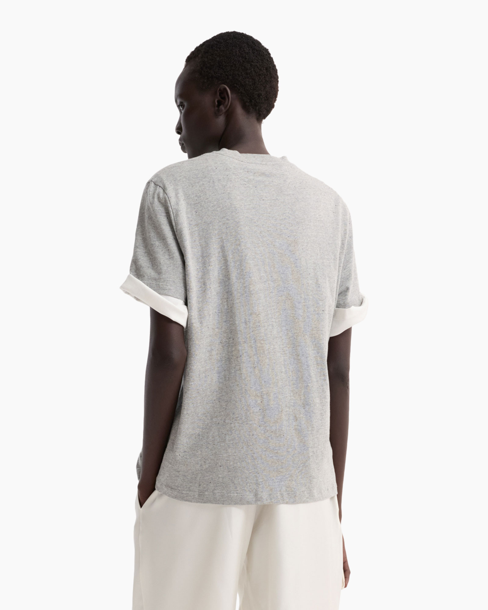 t-shirt, gray, short-sleeve, rolled cuffs, casual