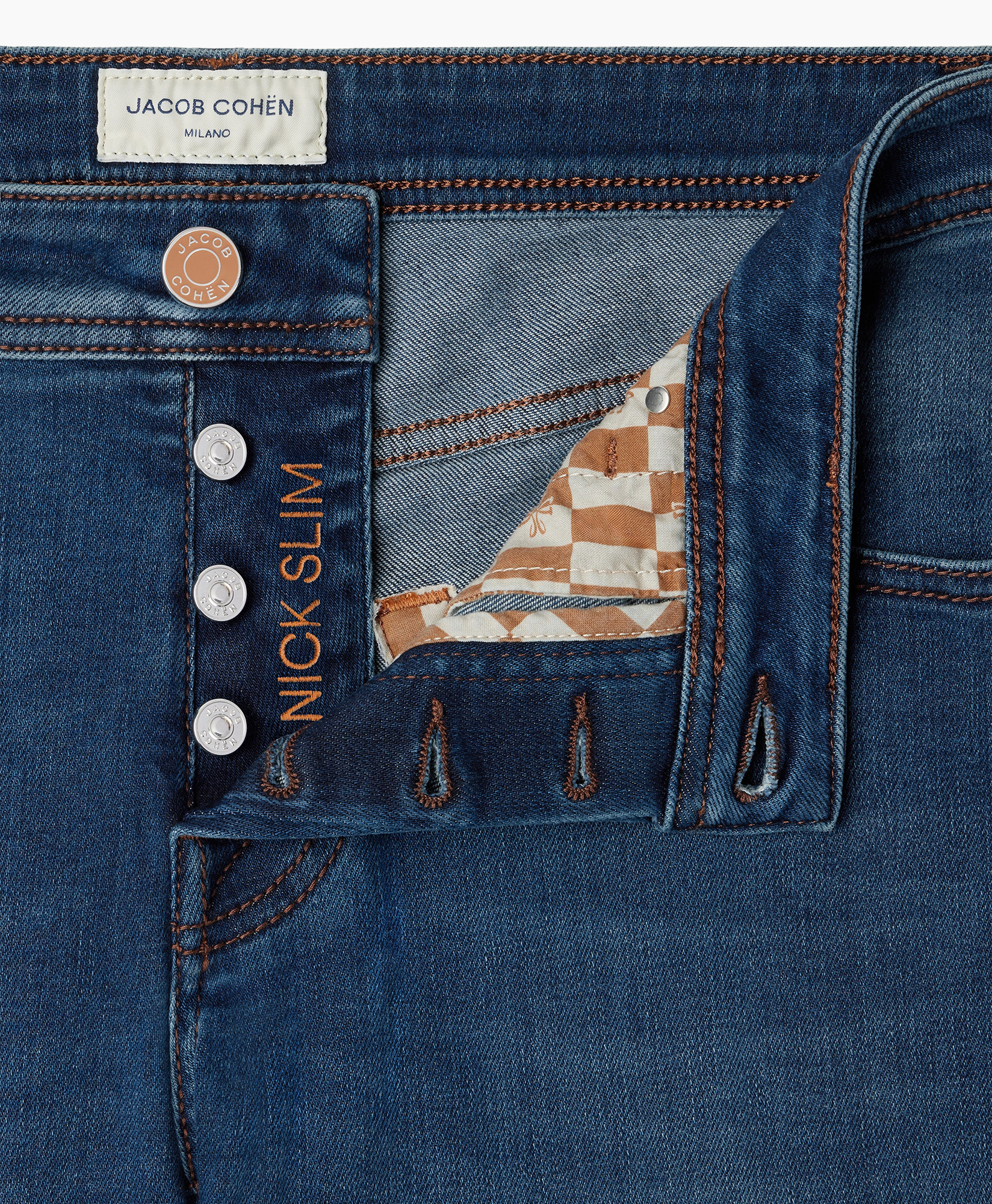 jeans, denim, pocket, buttoned fly, checkered lining