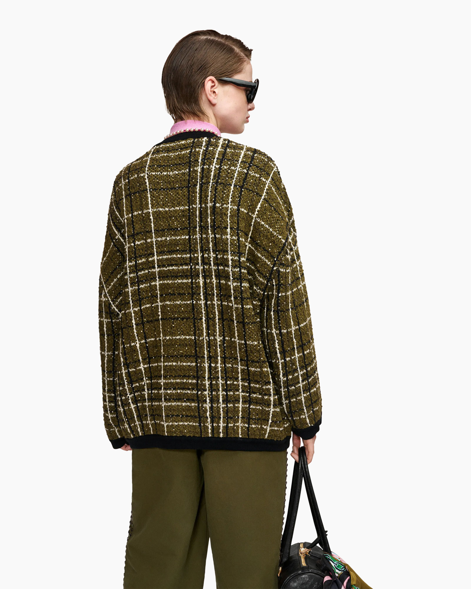 jacket, plaid, olive, tweed, back