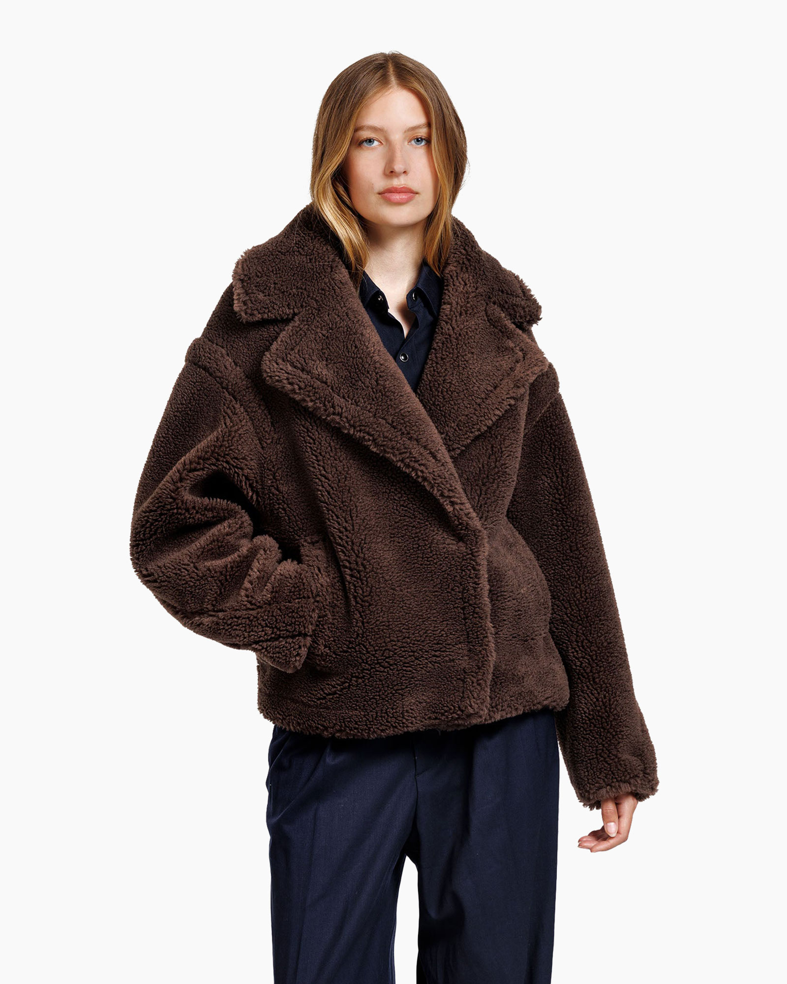 bomber, coat, brown, shearling, oversized