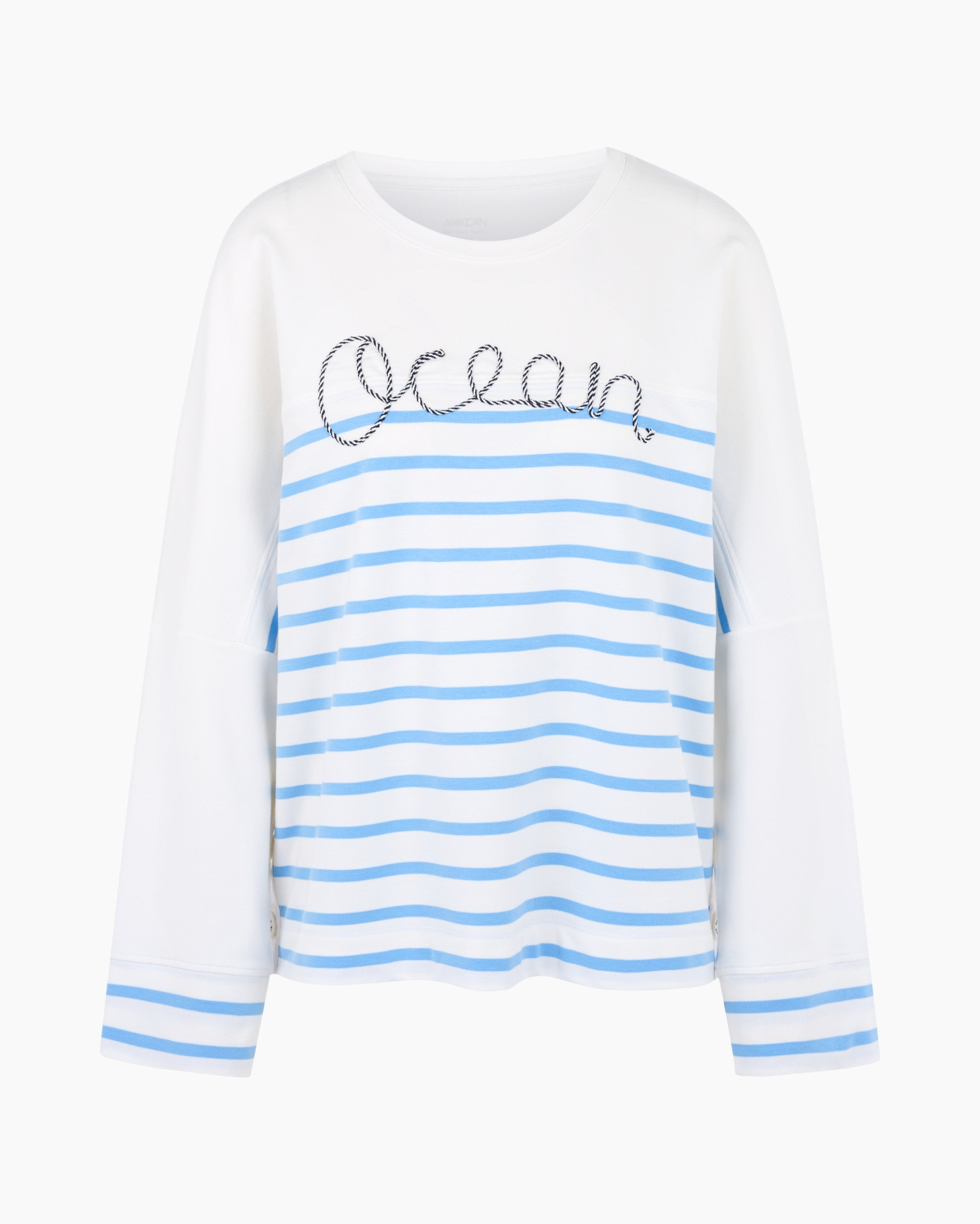long-sleeve, striped, blue, horizontal-stripes, logo-embellished
