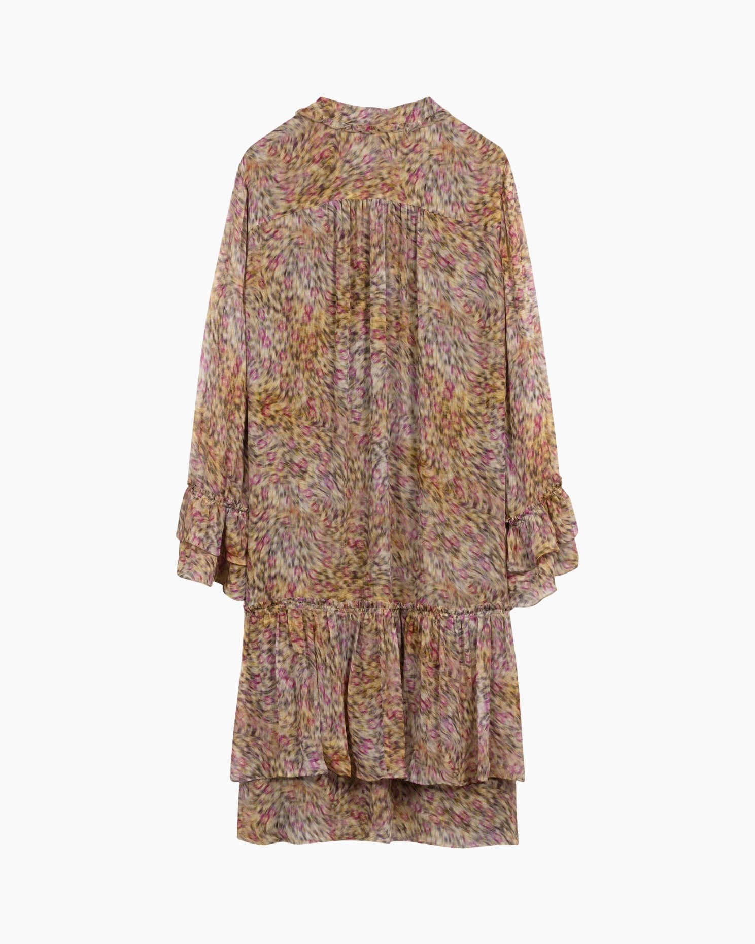 dress, floral, tiered, long-sleeve, patterned