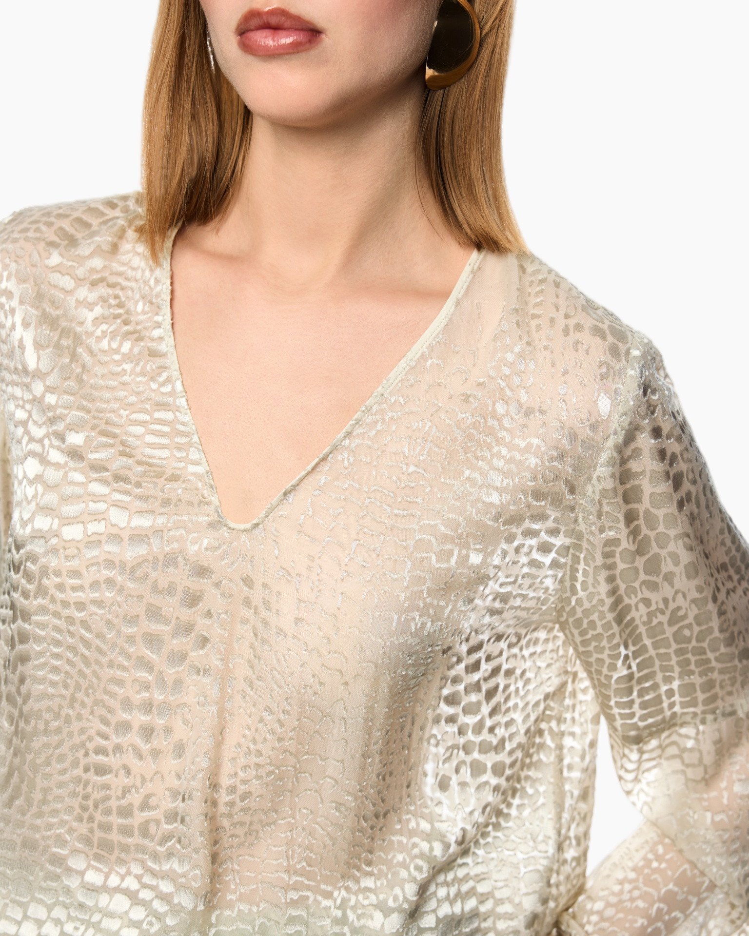 top, blouse, v-neck, polyester, animal print