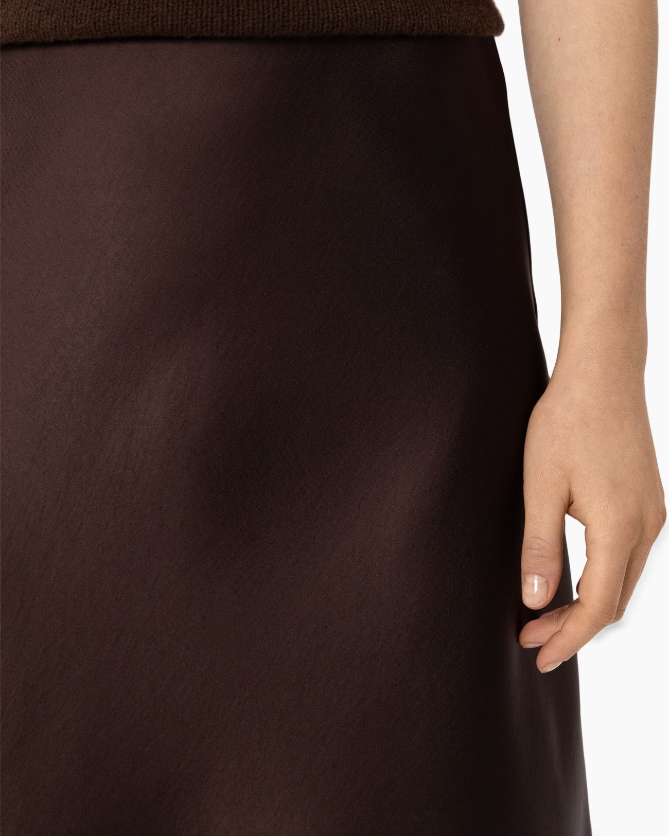 skirt, brown, solid, knee-length, fabric