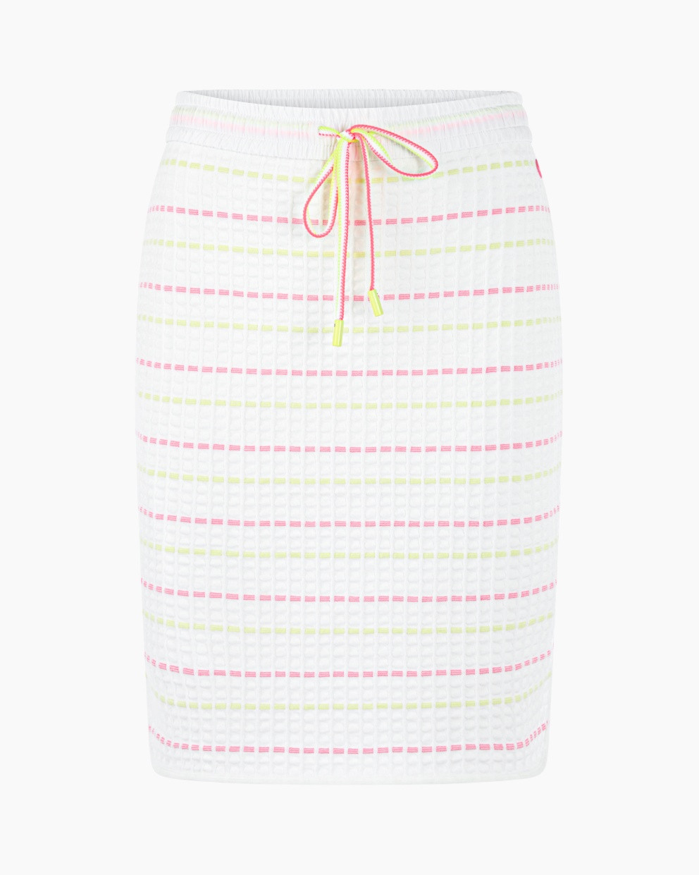 skirt, drawstring, white, striped, knee-length