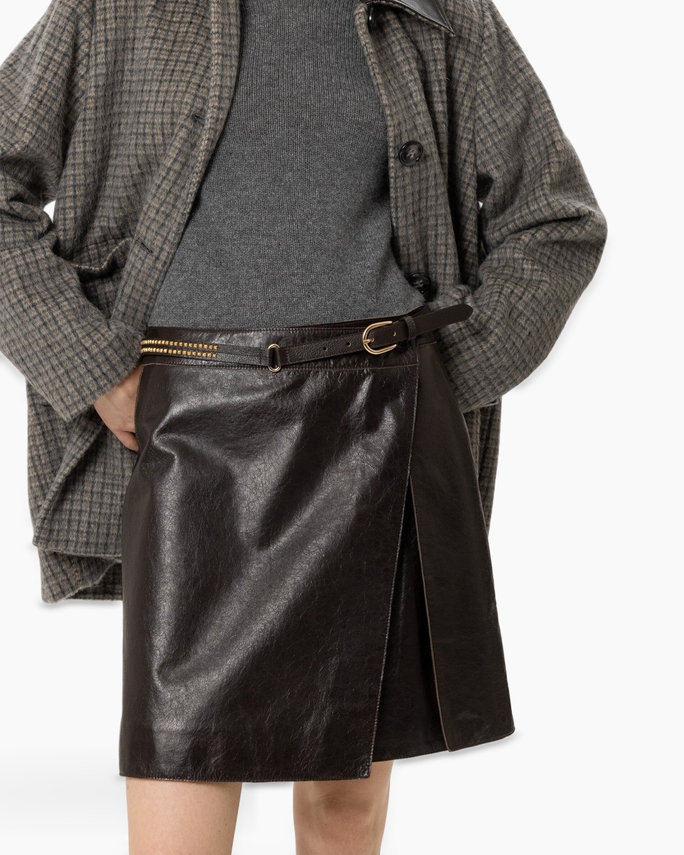 skirt, leather, short, belt, wrap