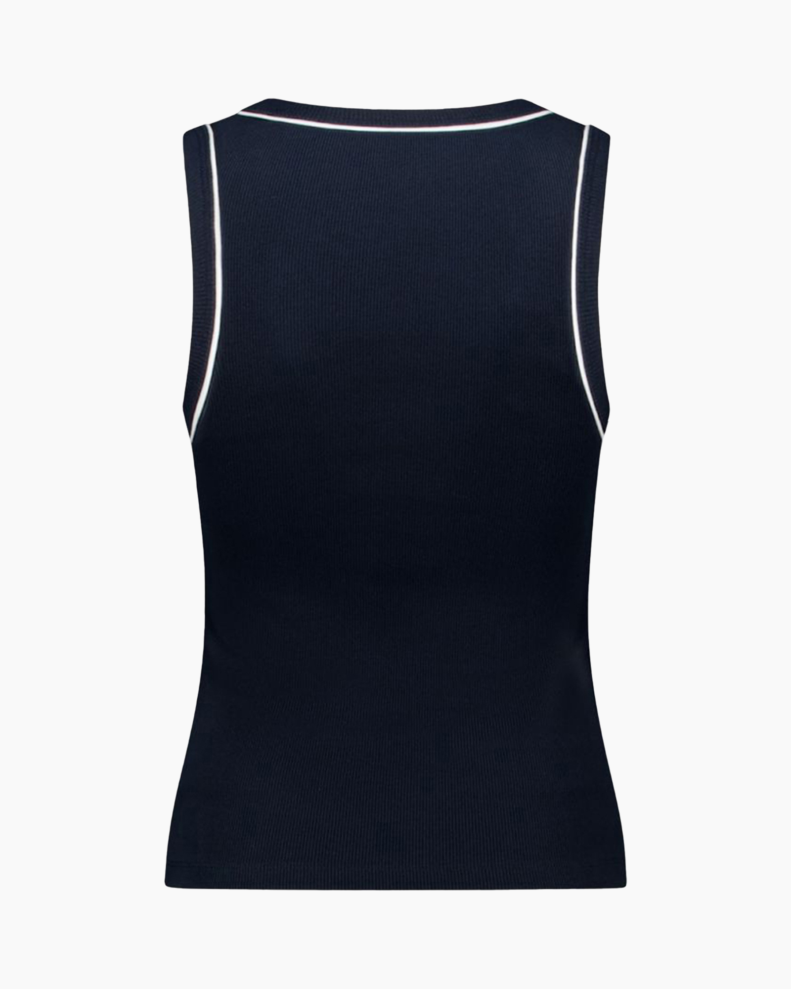 tank top, sleeveless, navy, ribbed, trimmed edges