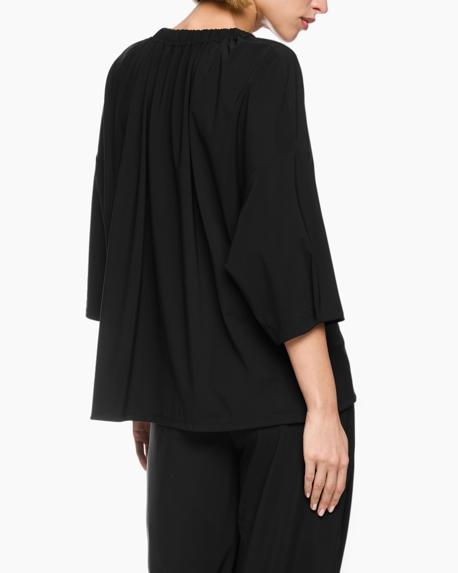 black, blouse, loose-fit, 3/4-sleeve, back view