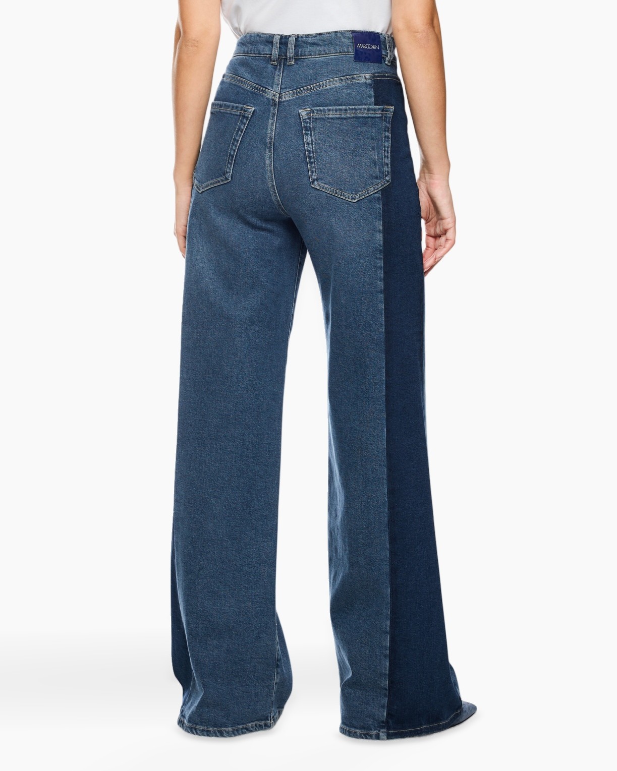 jeans, denim, wide-leg, two-tone, back pockets