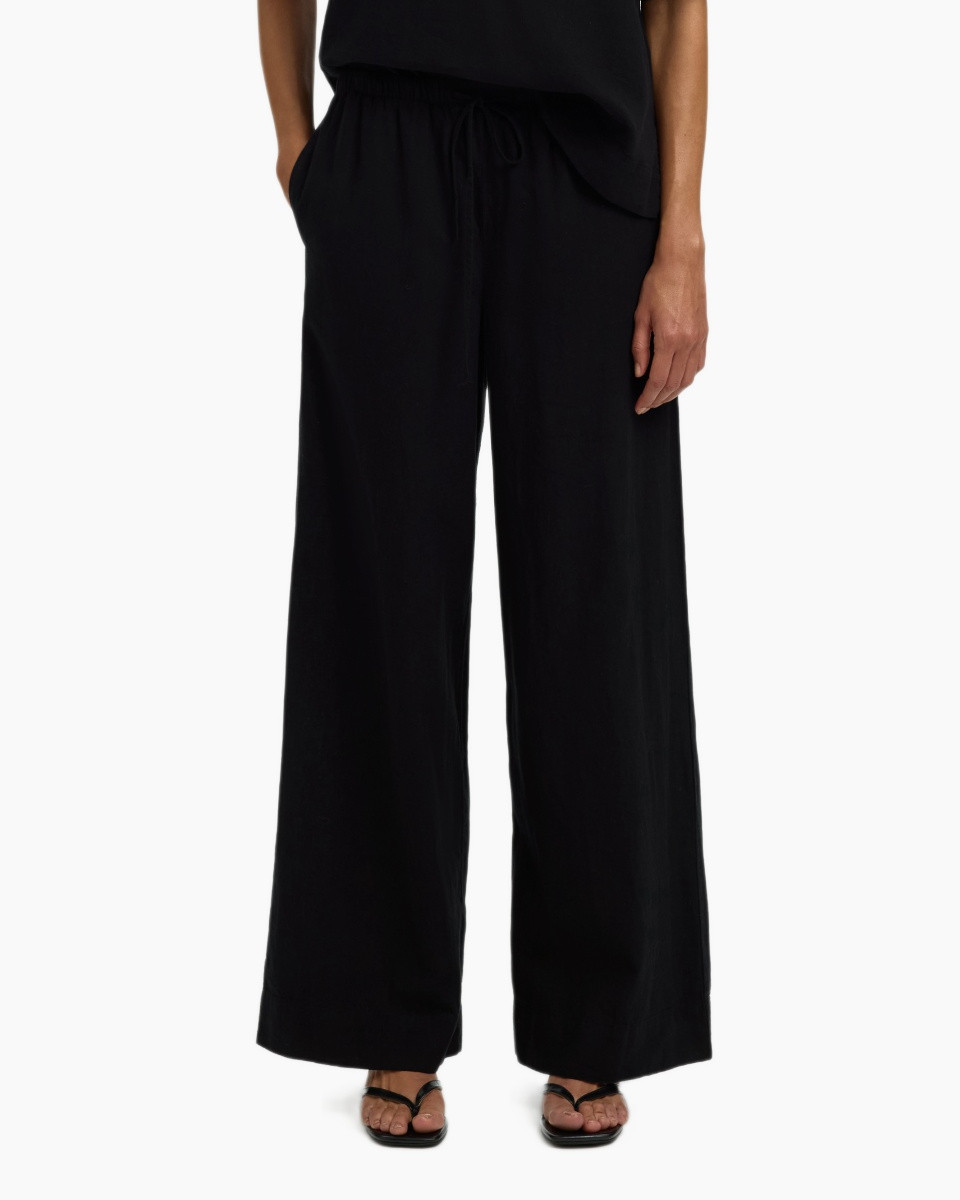 pants, wide-leg, black, drawstring, relaxed-fit