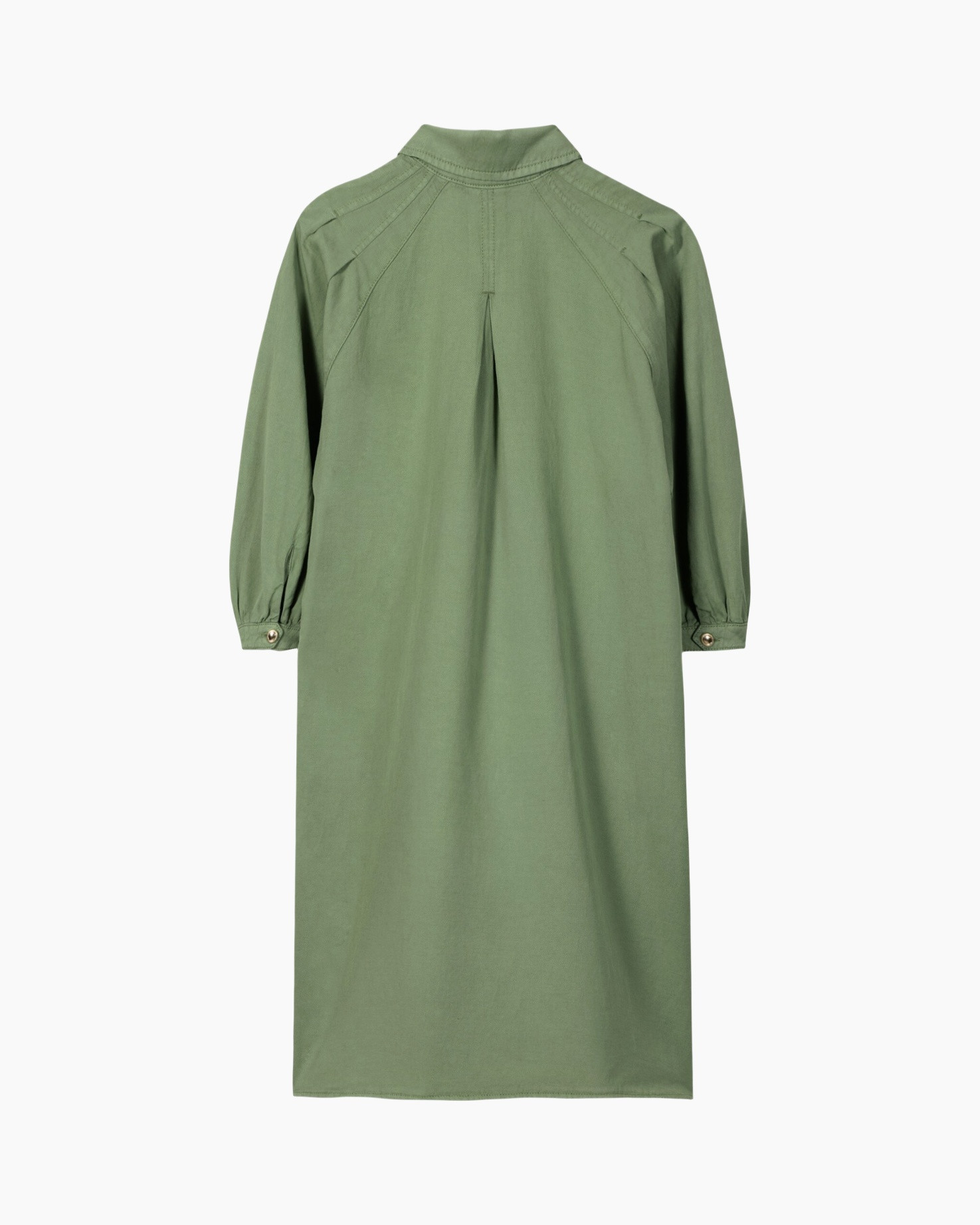 dress, long-sleeve, green, collar, pleated-back