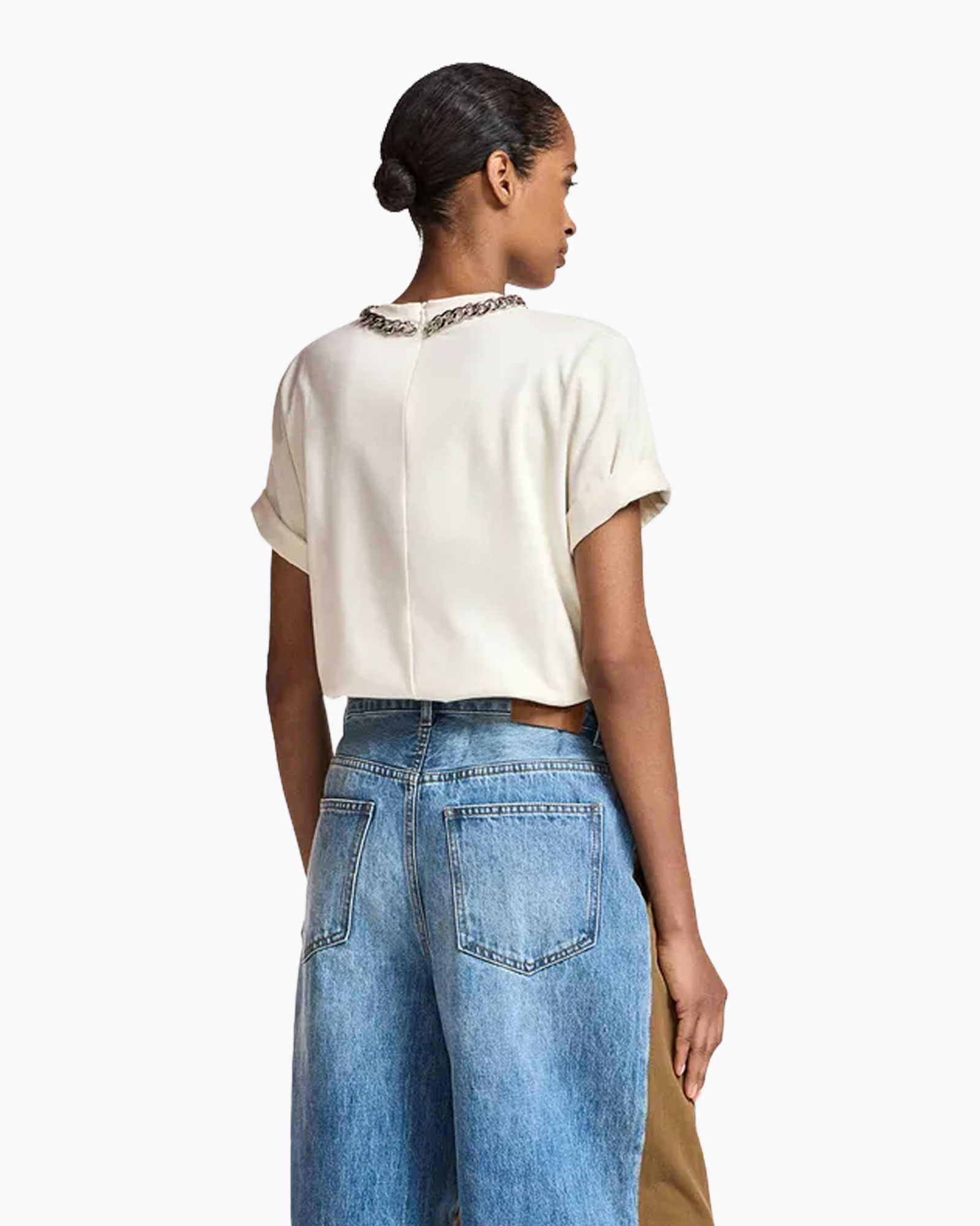 top, t-shirt, short sleeve, crew neck, beige/cream