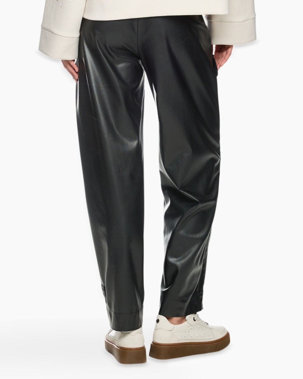 pants, leather look, black, trousers, drawstring? not visible