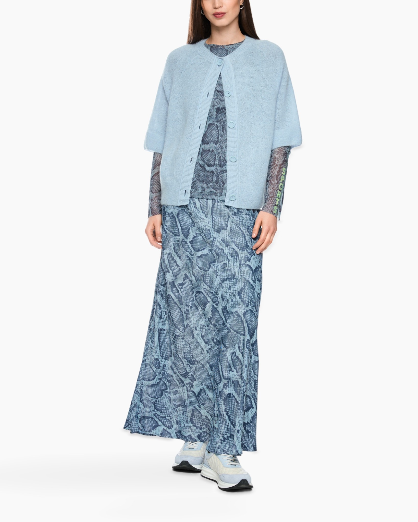 cardigan, blue, knit, oversized, layered