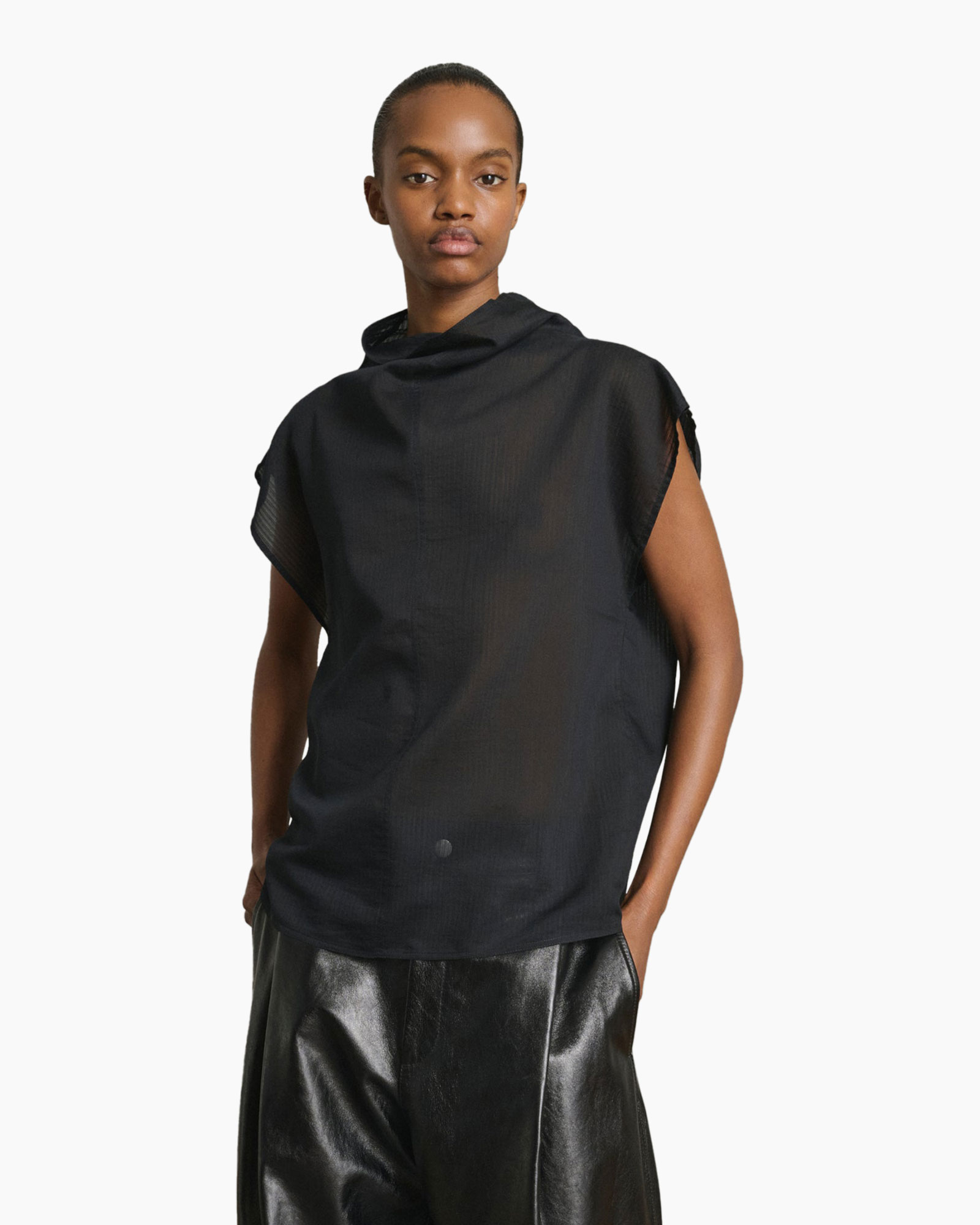 top, sleeveless, black, mesh, oversized