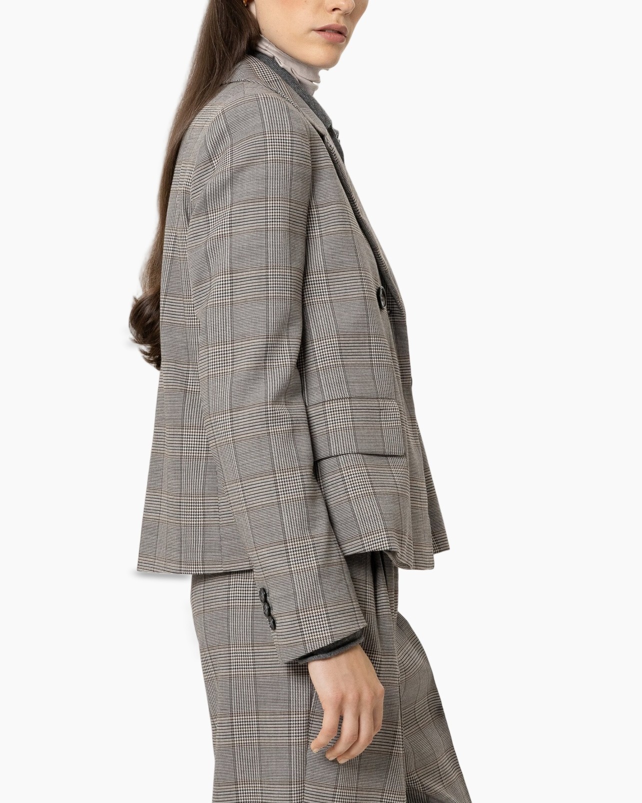 blazer, plaid, double-breasted, gray, suit set