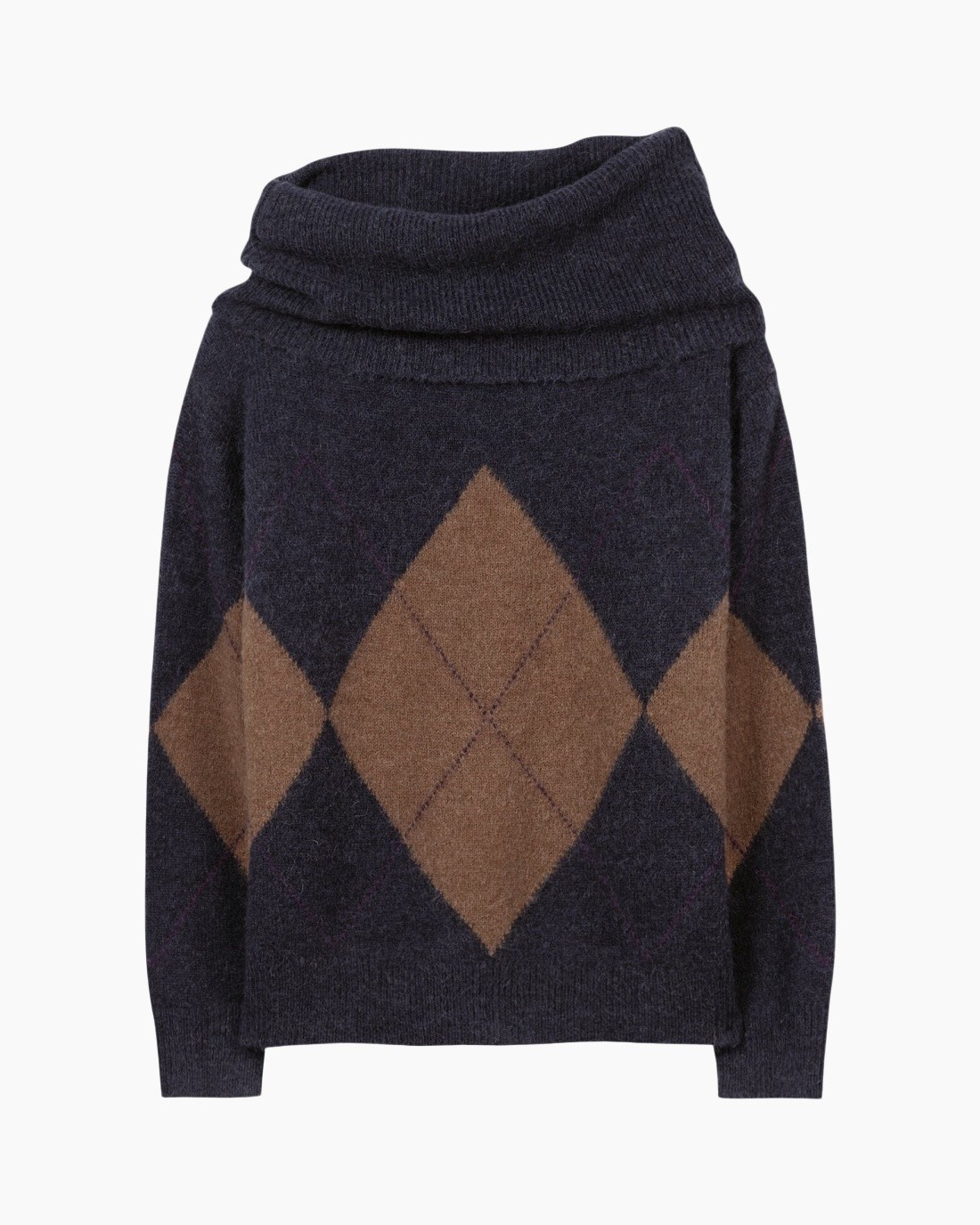 argyle, sweater, turtleneck, knit, dark blue