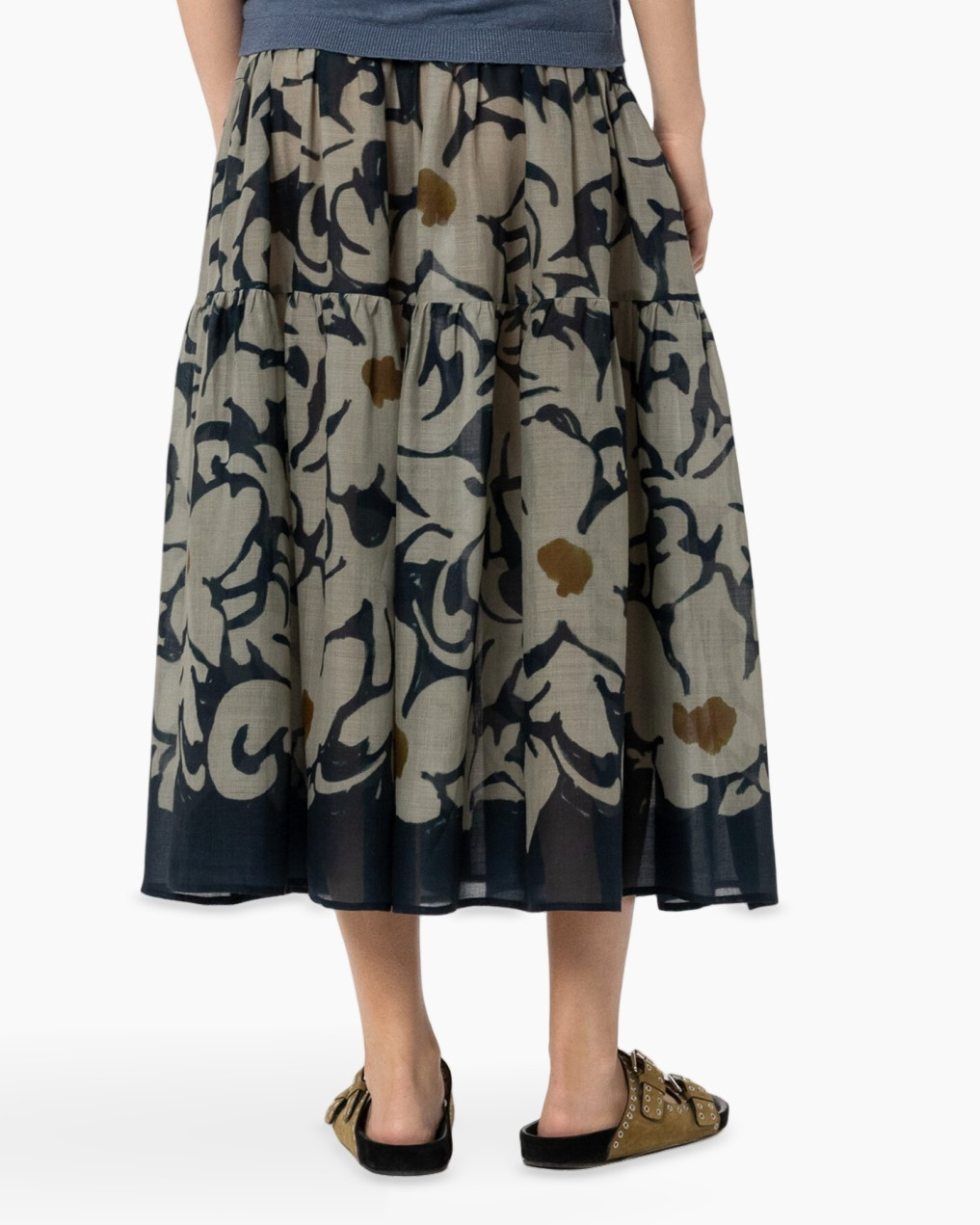 skirt, maxi skirt, camouflage pattern, tiered, linen blend