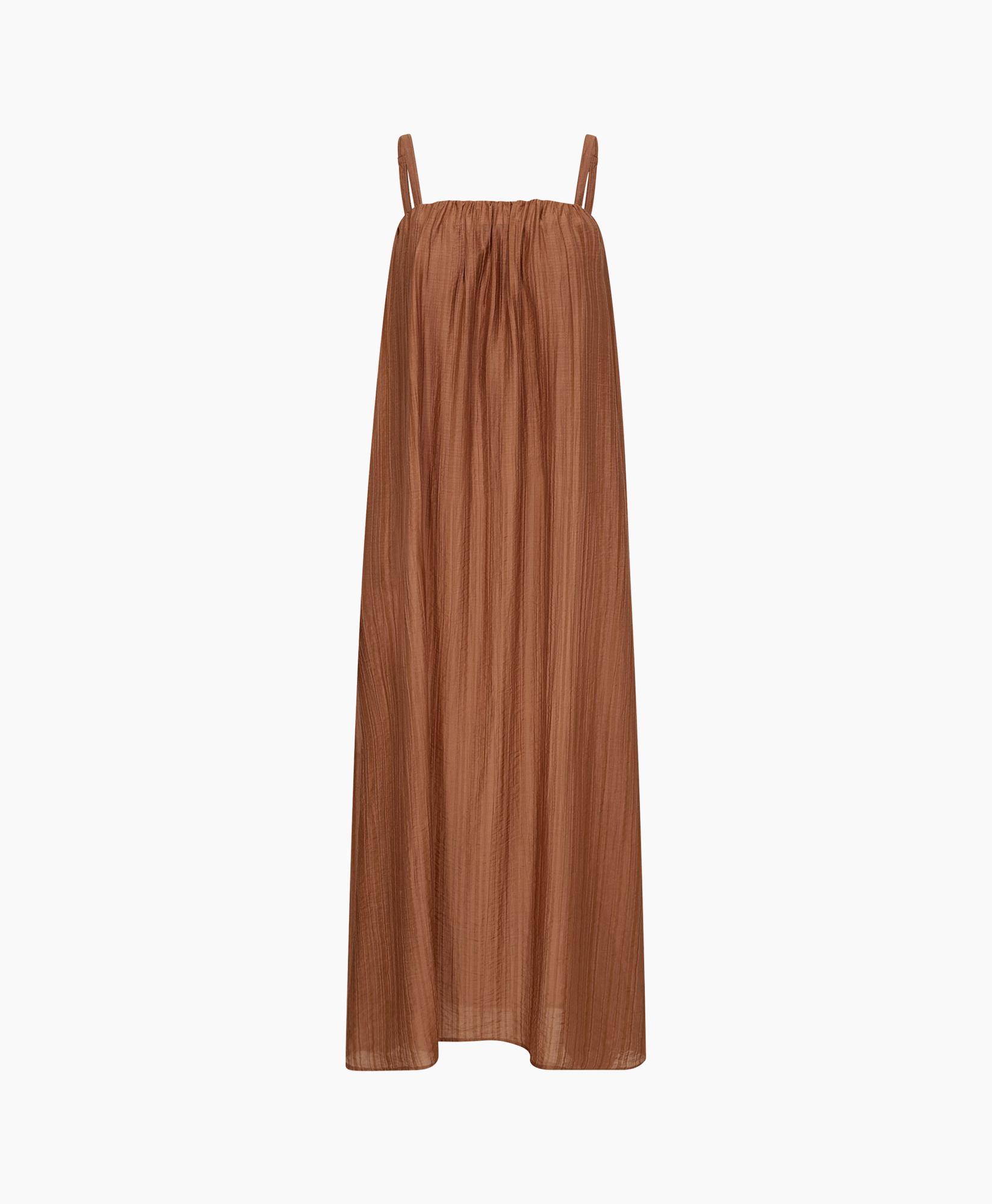 maxi dress, rust color, strap dress, pleated, twisted fabric?