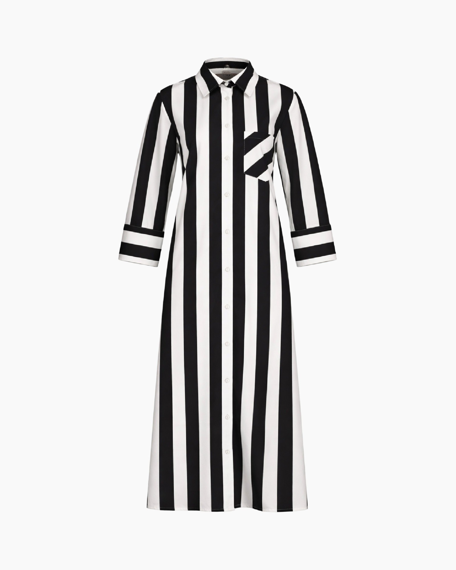 striped dress, black white, button-down, long sleeve, pocket detail