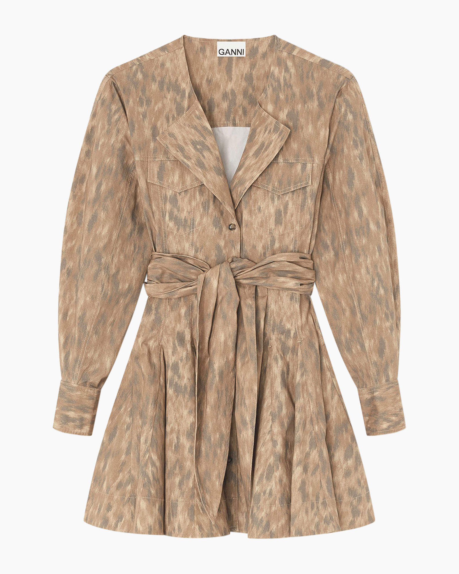 coat, jacket, belted, waist-tied, wildlife-print, neutral-tan