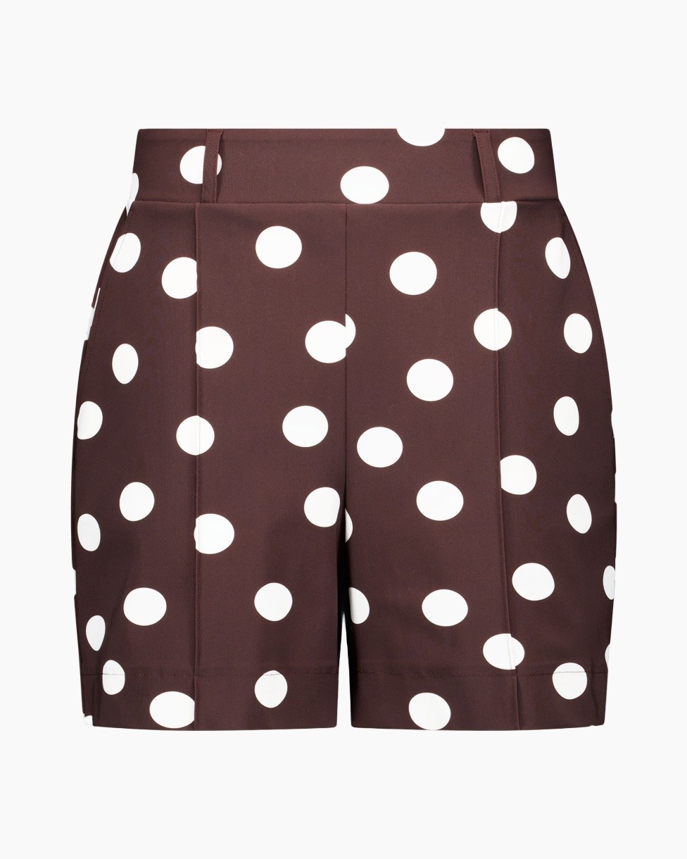 shorts, polka-dot, brown, high-waisted, sandals