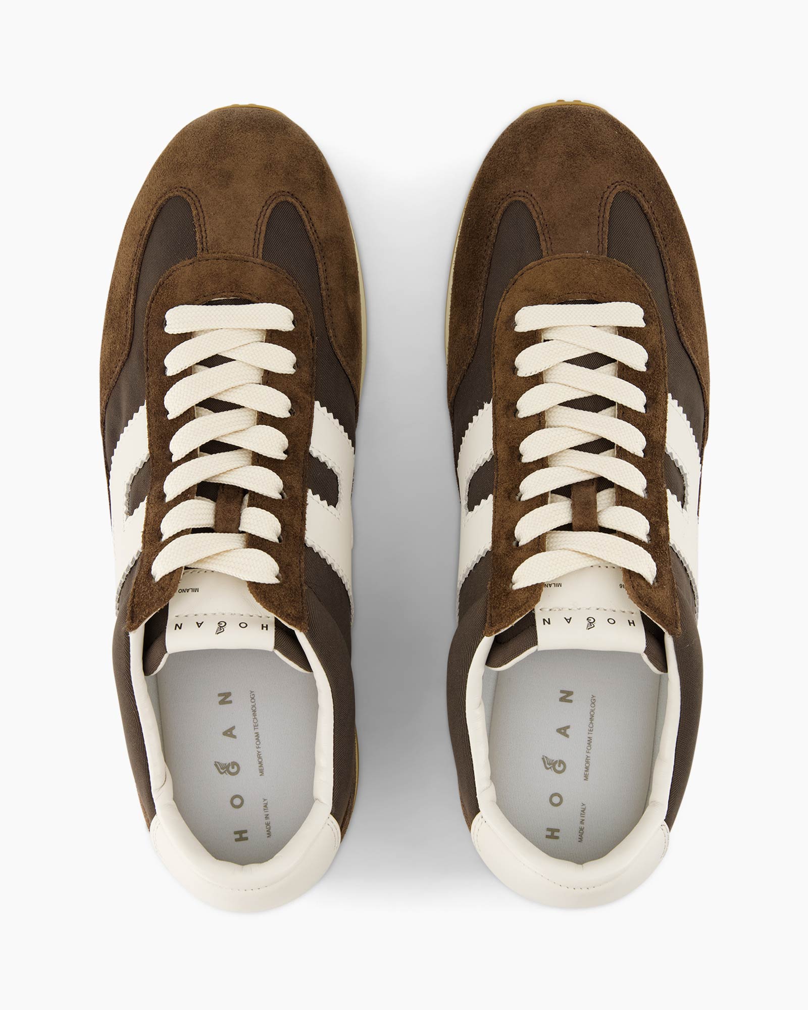 sneakers, brown, suede, white stripe, laces