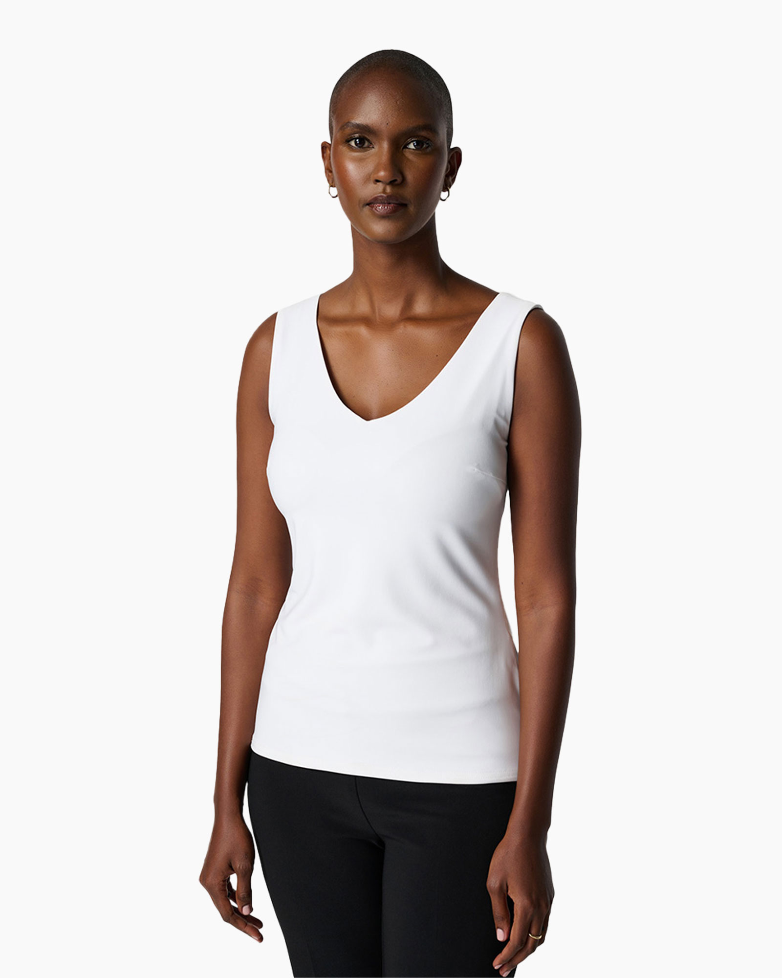 tank top, white top, sleeveless, pocketless, women's top