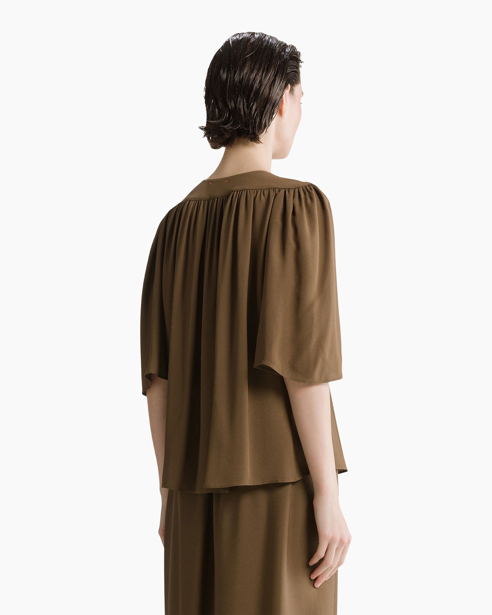 maxi, brown, wrap-top, deep-v, belt-clasp