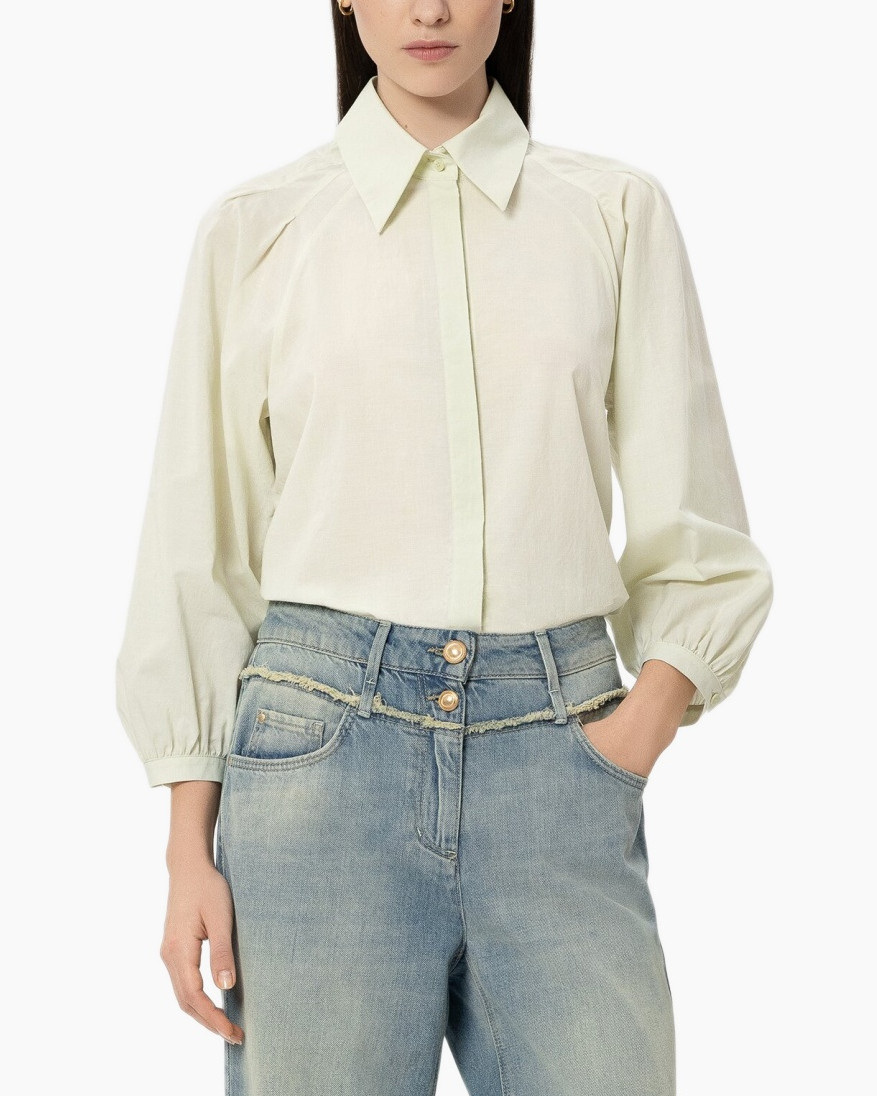 blouse, collared shirt, long sleeves, puff sleeves, light color