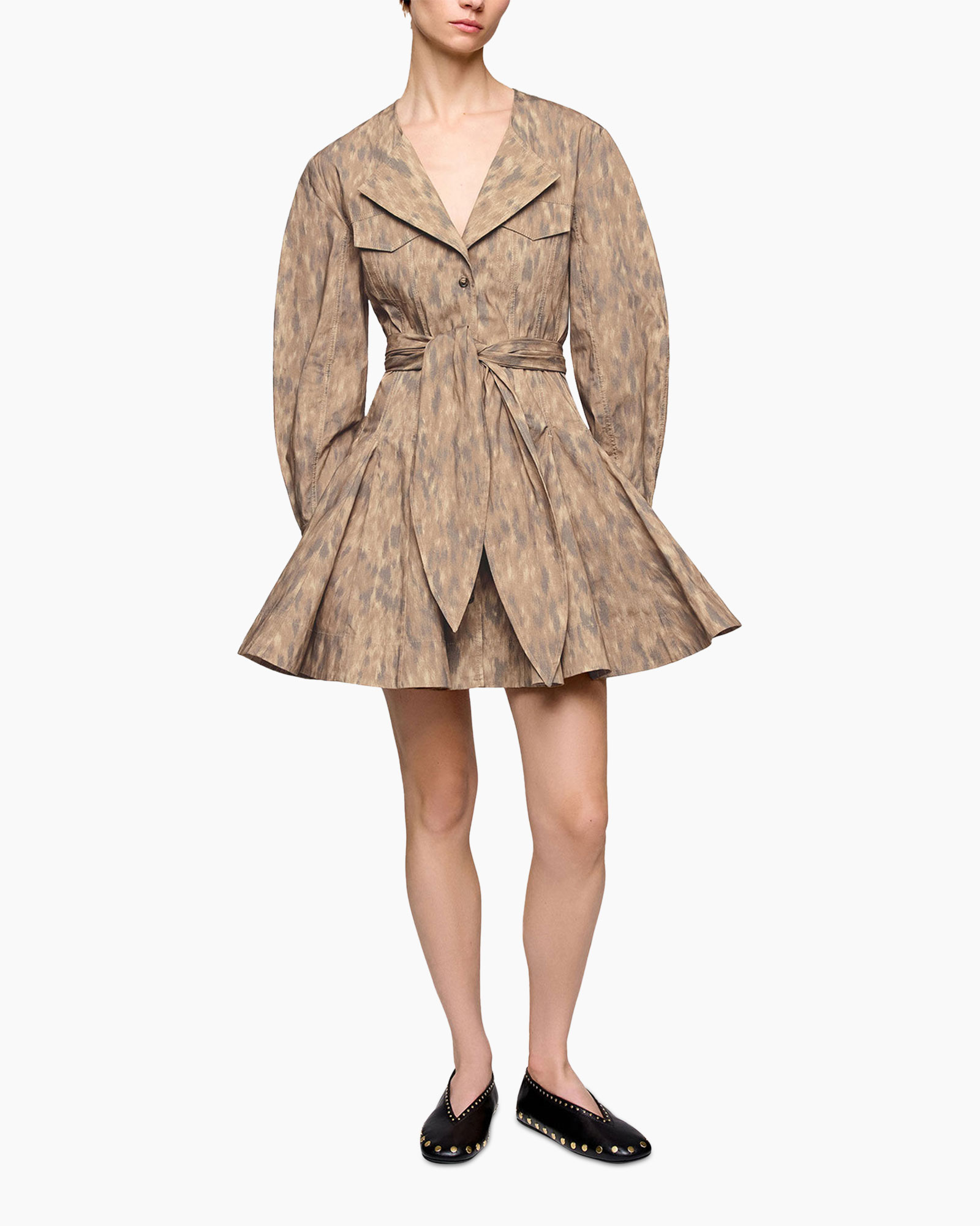 dress, short, belted, tiered, brown leopard