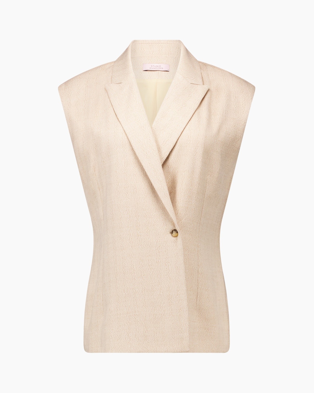 blazer, vest, beige, sleeveless, one-button