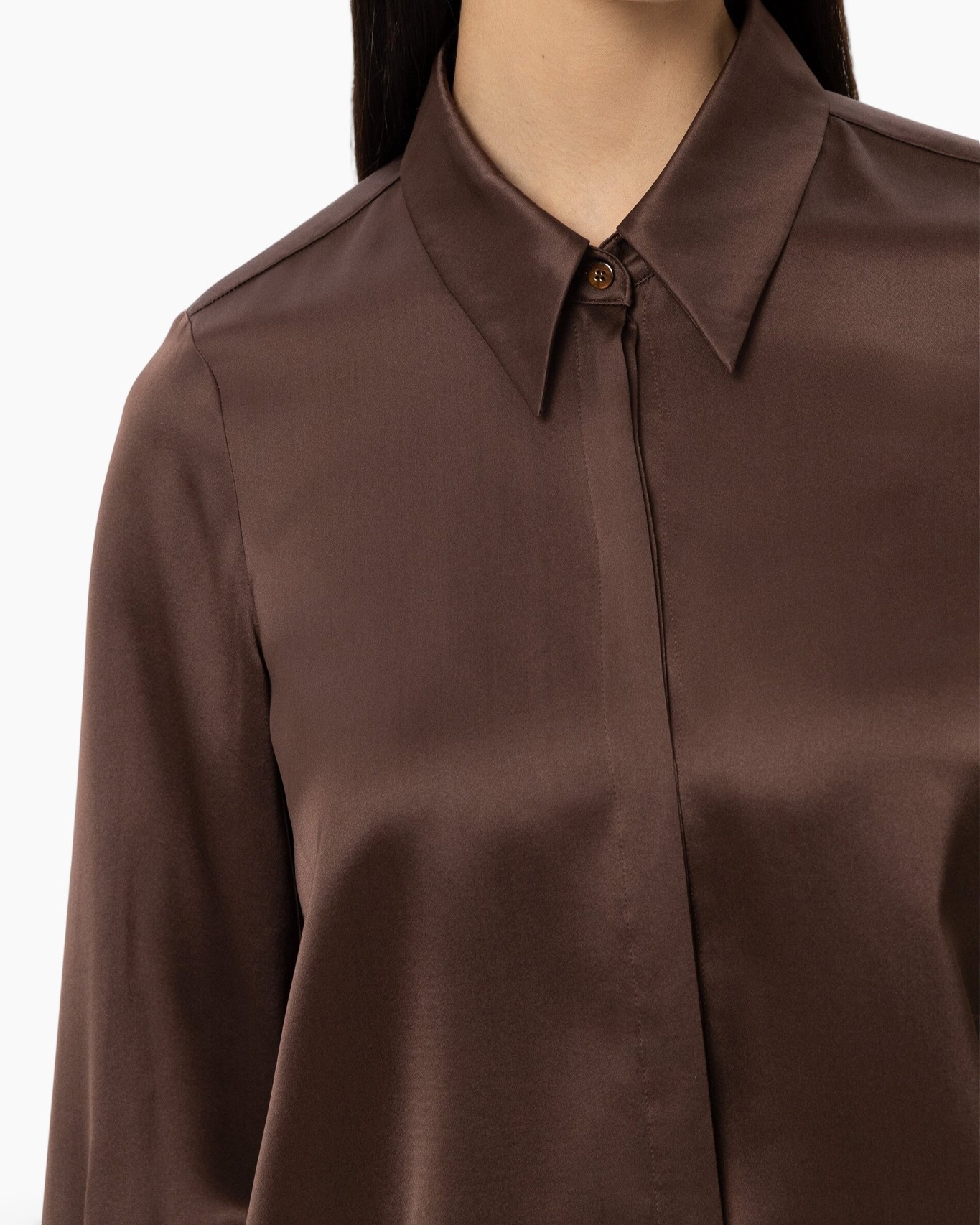 shirt, blouse, brown, collared, buttoned