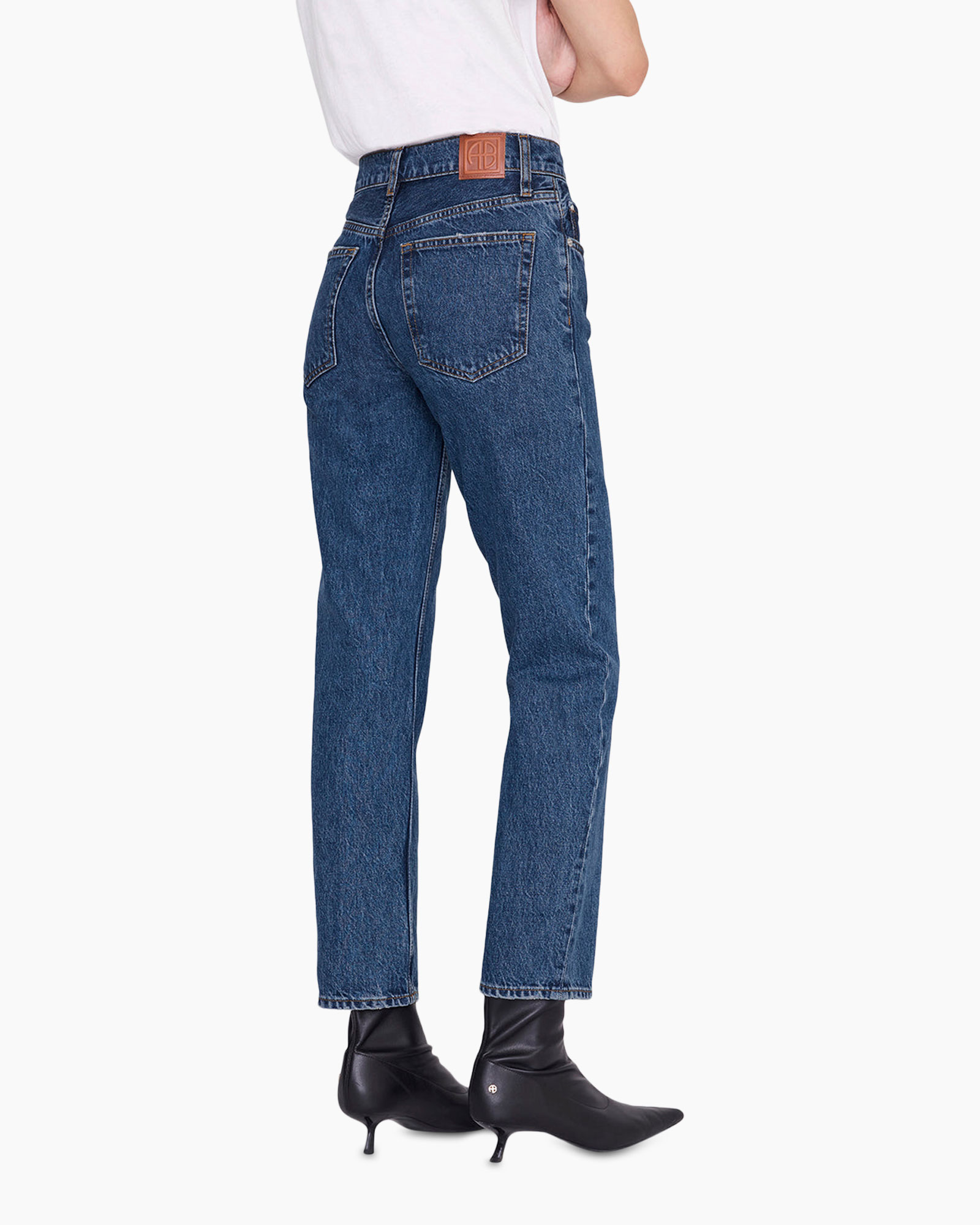 jeans, denim, blue, back pockets, straight leg
