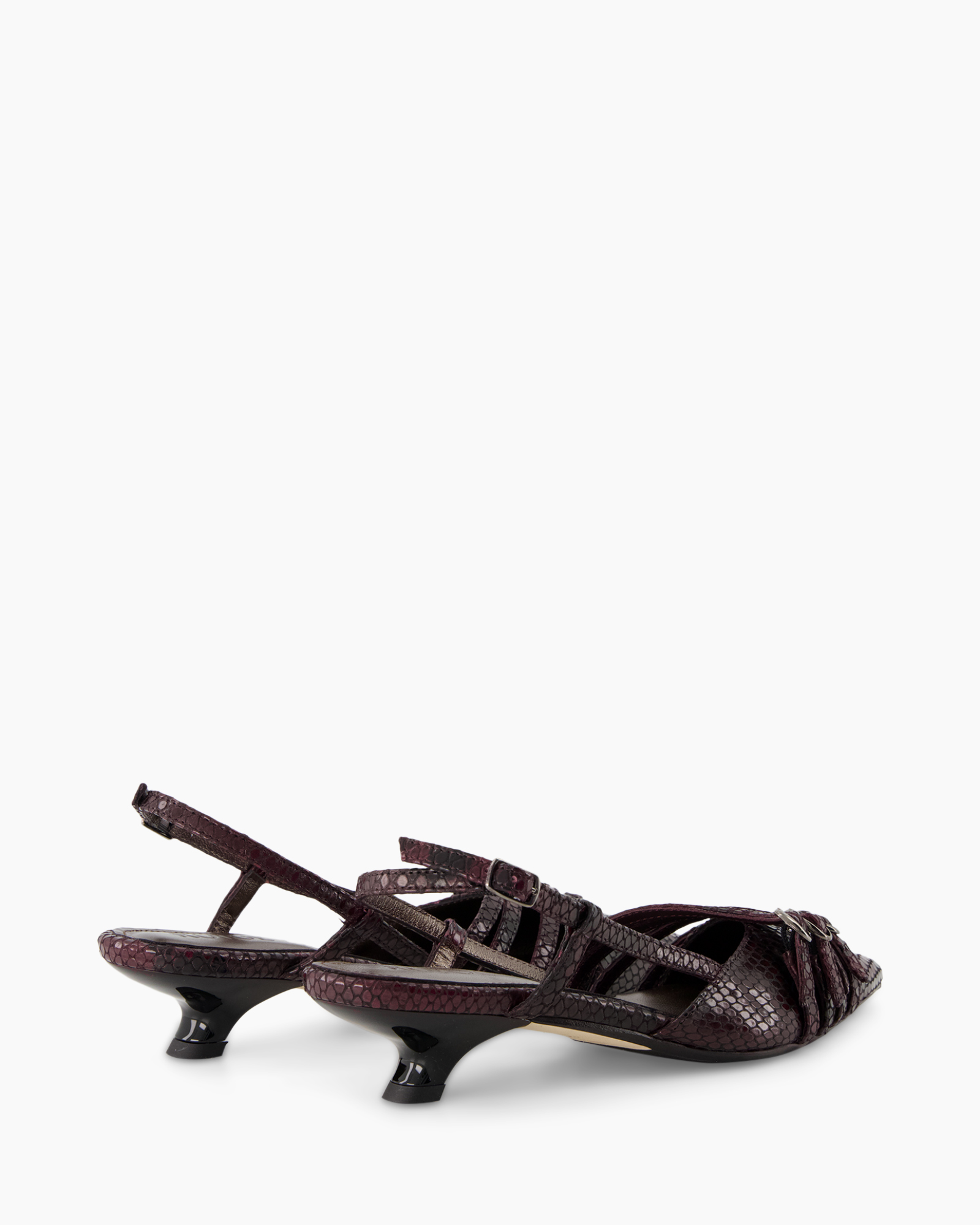slingback, low-heel, strappy, petite-heel, snake-skin-pattern