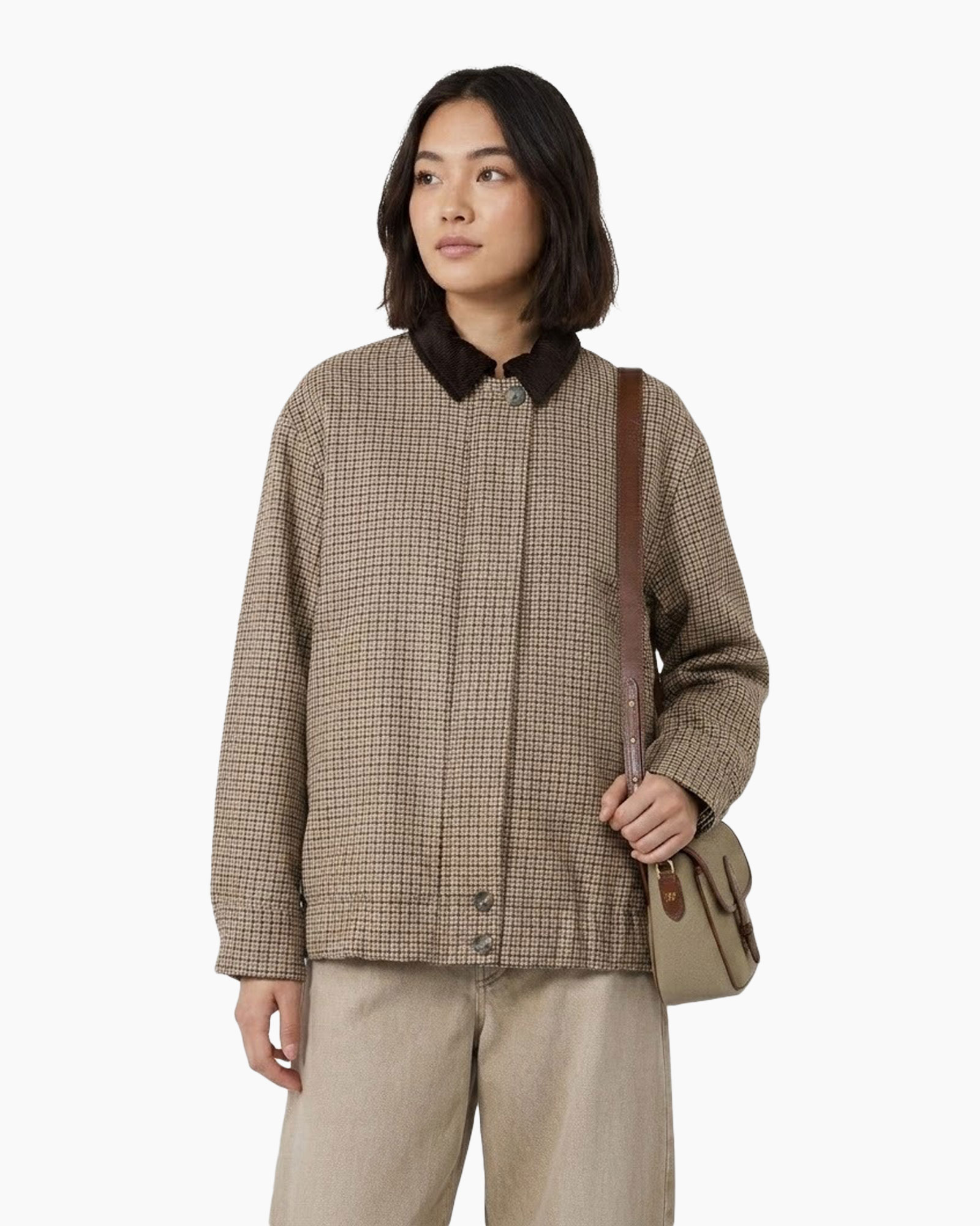 coat, plaid, collar, long-sleeve, neutral-tan
